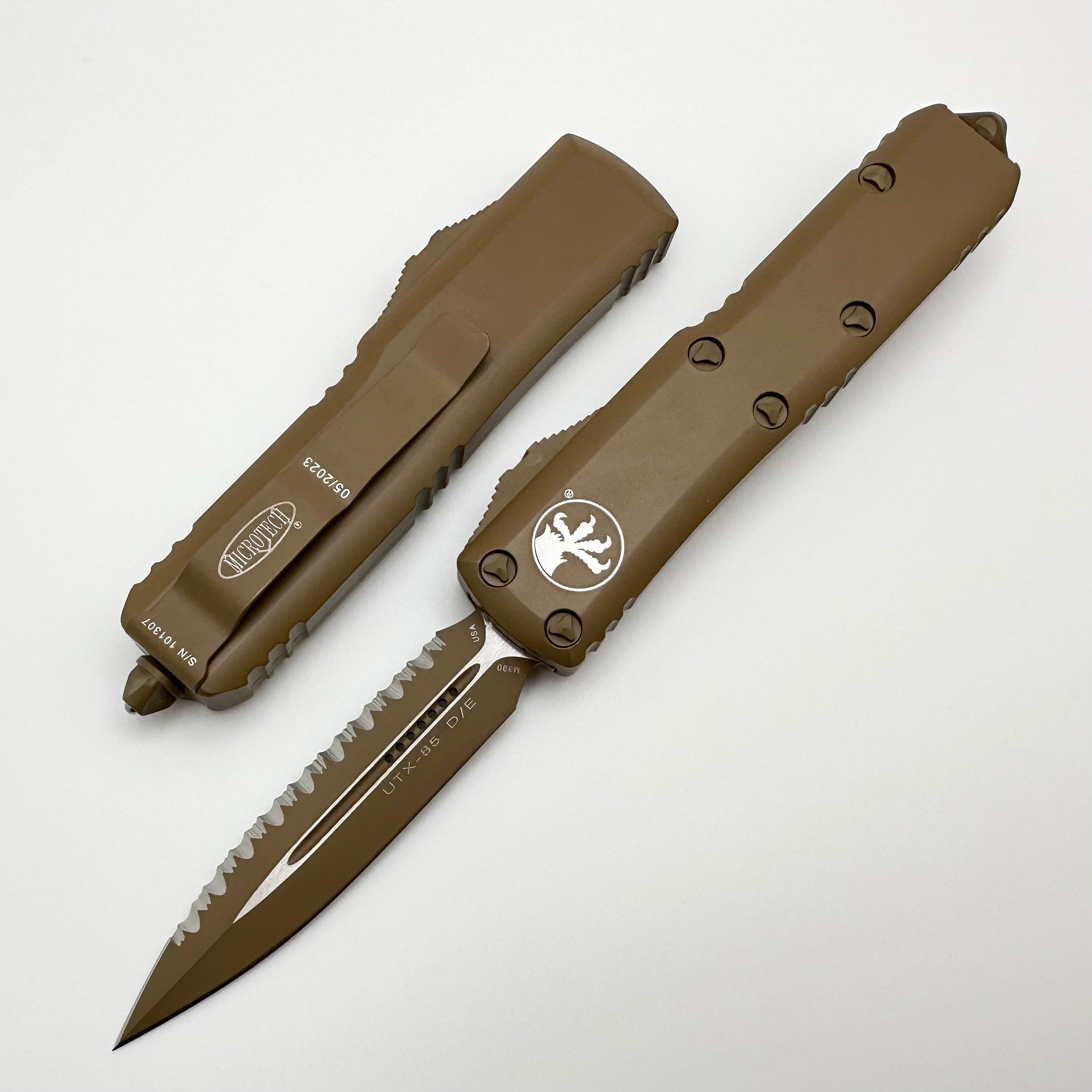 Microtech UTX-85 Double Edge Full Serrated Cerakote Tan | Premium EDC Knife