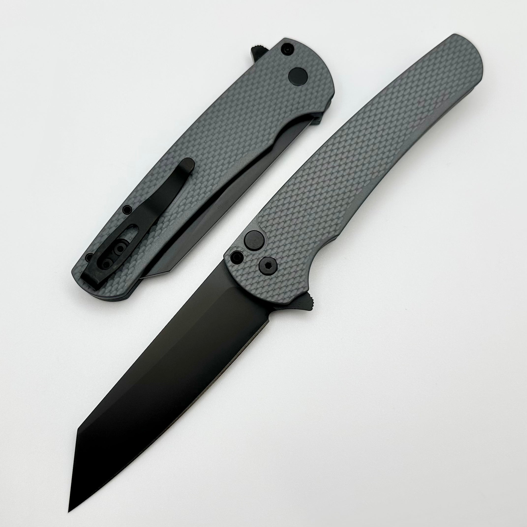 Pro-Tech Malibu Premium EDC Knife - Textured Grey Handle & DLC 20CV Reverse Tanto Blade