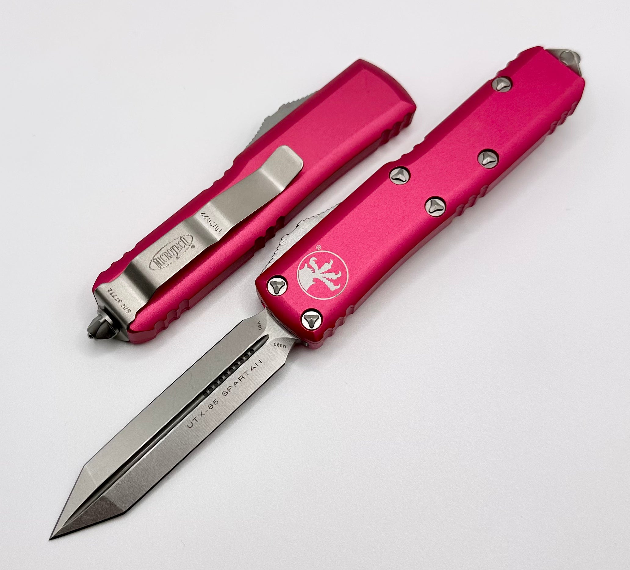 Microtech UTX-85 Spartan Stonewash EDC Knife - Premium M390 Blade & Pink Handle