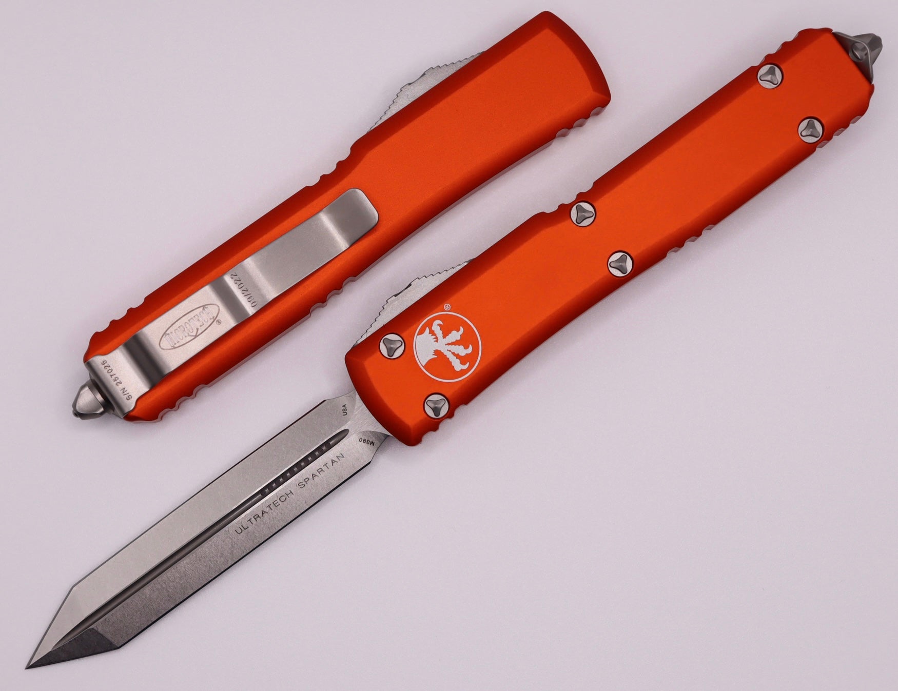 Microtech Ultratech Spartan Stonewash Premium Tactical Knife - Orange Handle