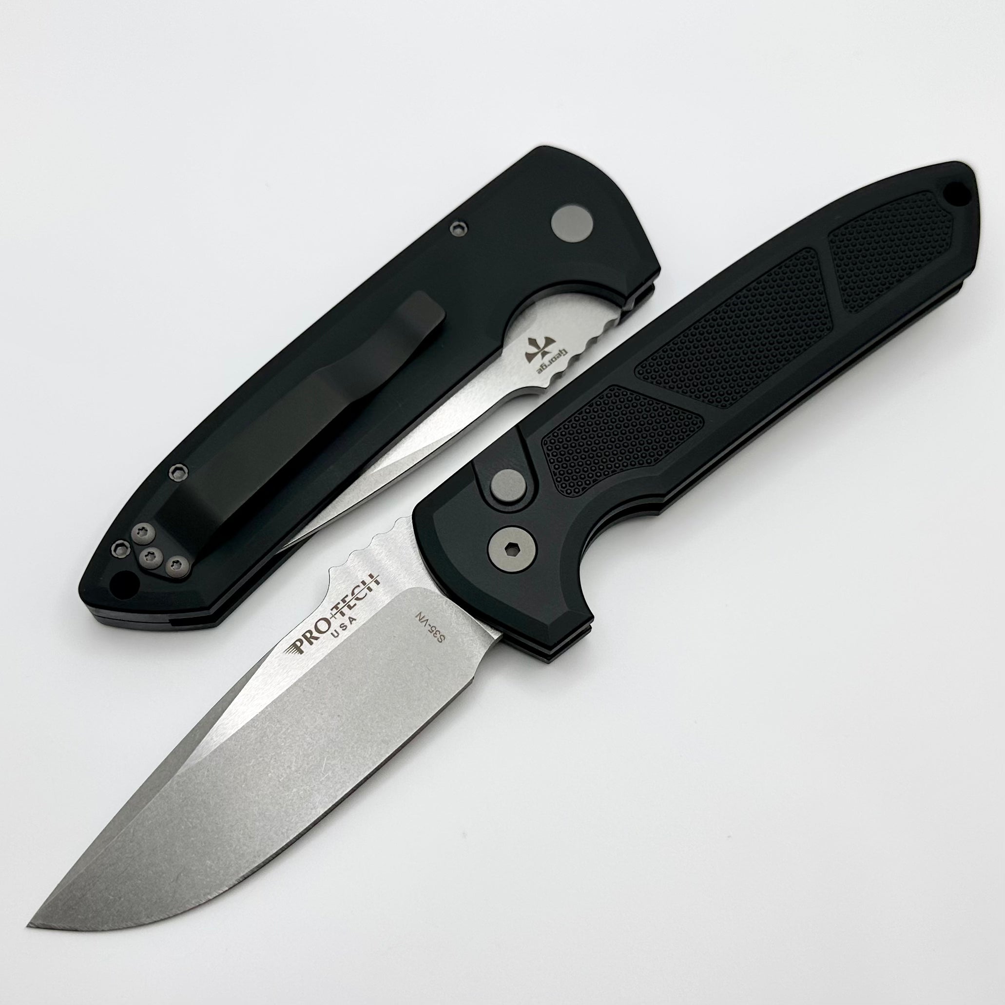 Pro-Tech Les George Rockeye Ultimate EDC Knife - Black Knurled Handle & Stonewash CPM-S35VN