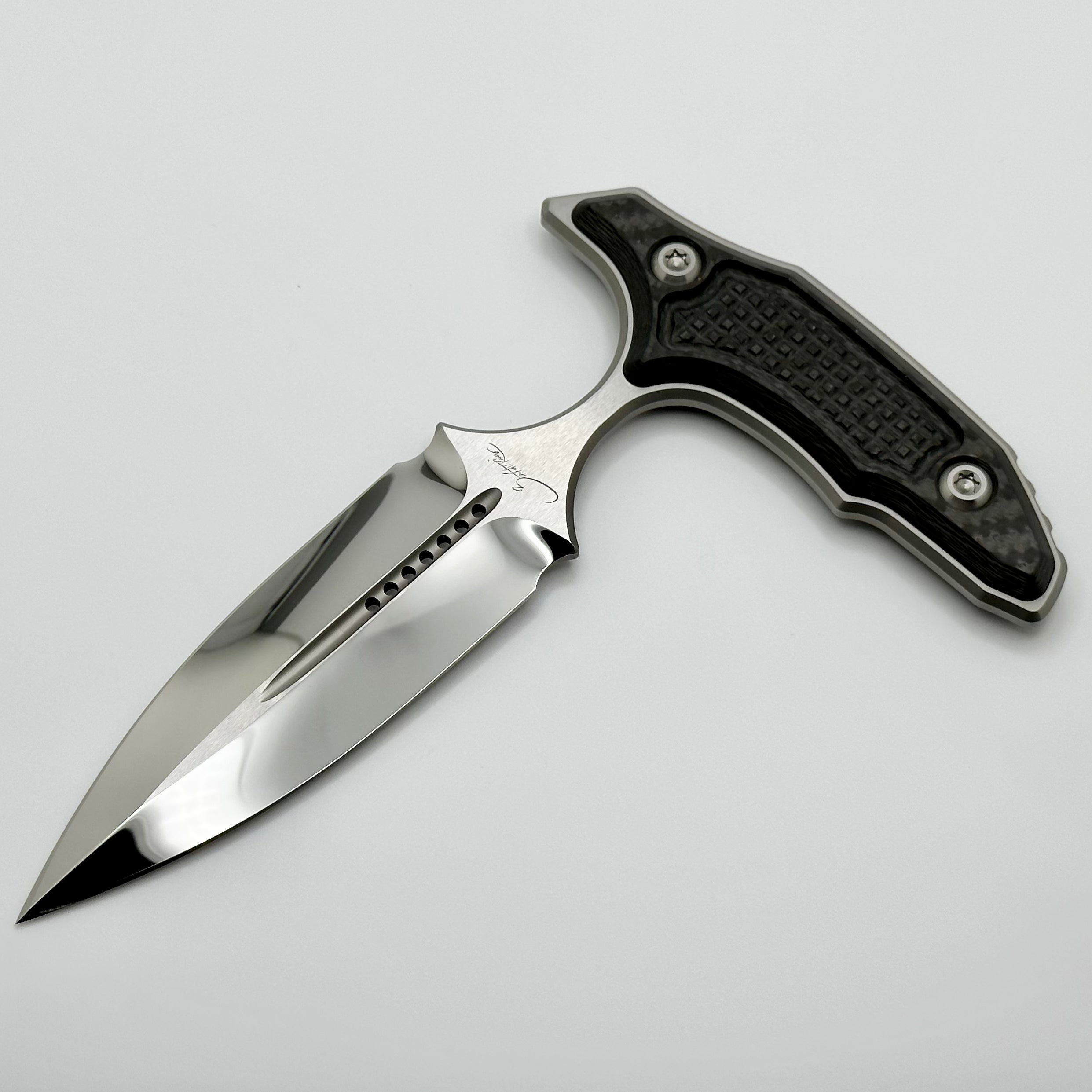 Premium Marfione Custom Hypnotic Mirror Polish Knife with Carbon Fiber Handle