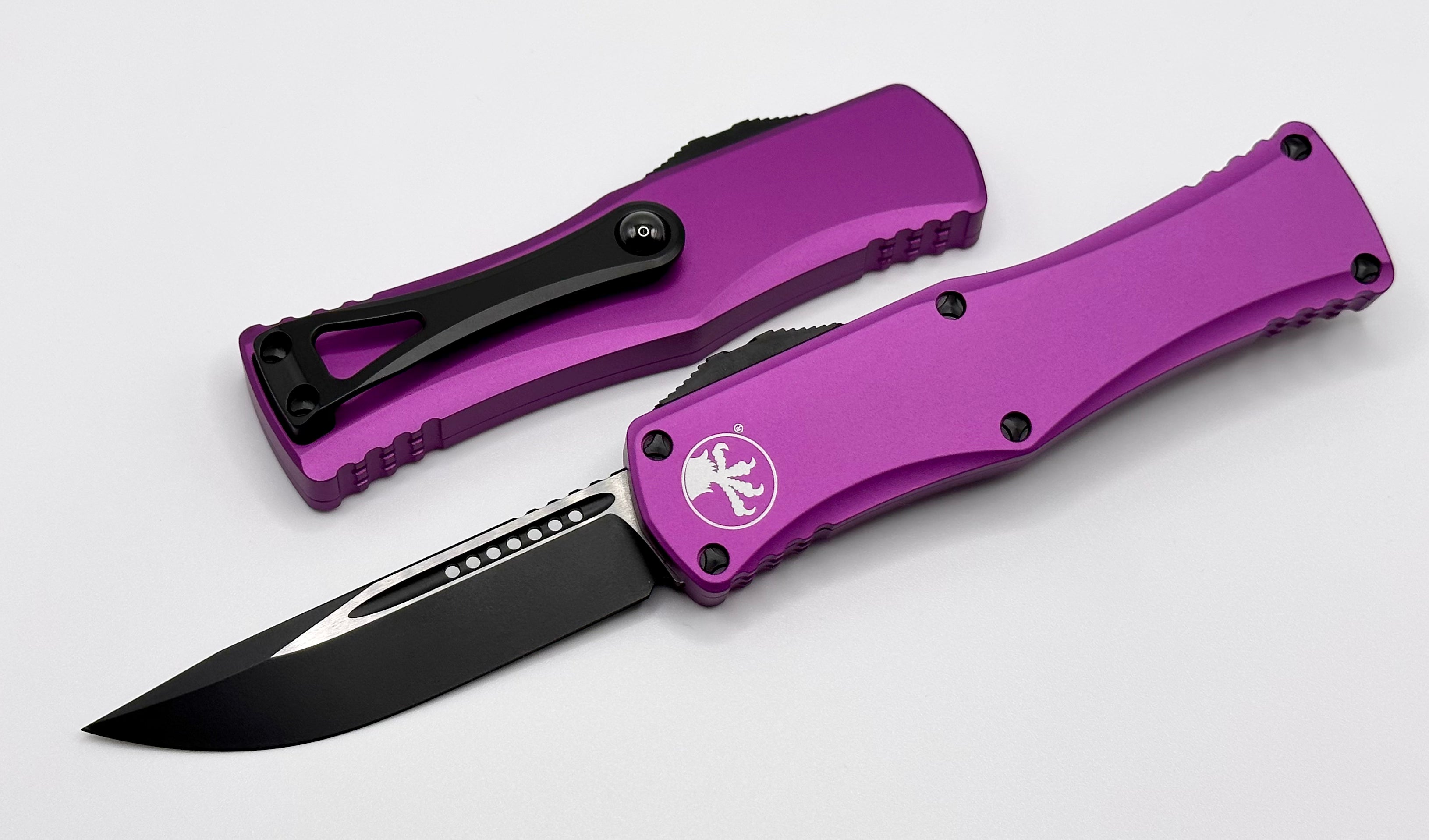 Premium Microtech Hera Single Edge Knife - Black & Violet Design