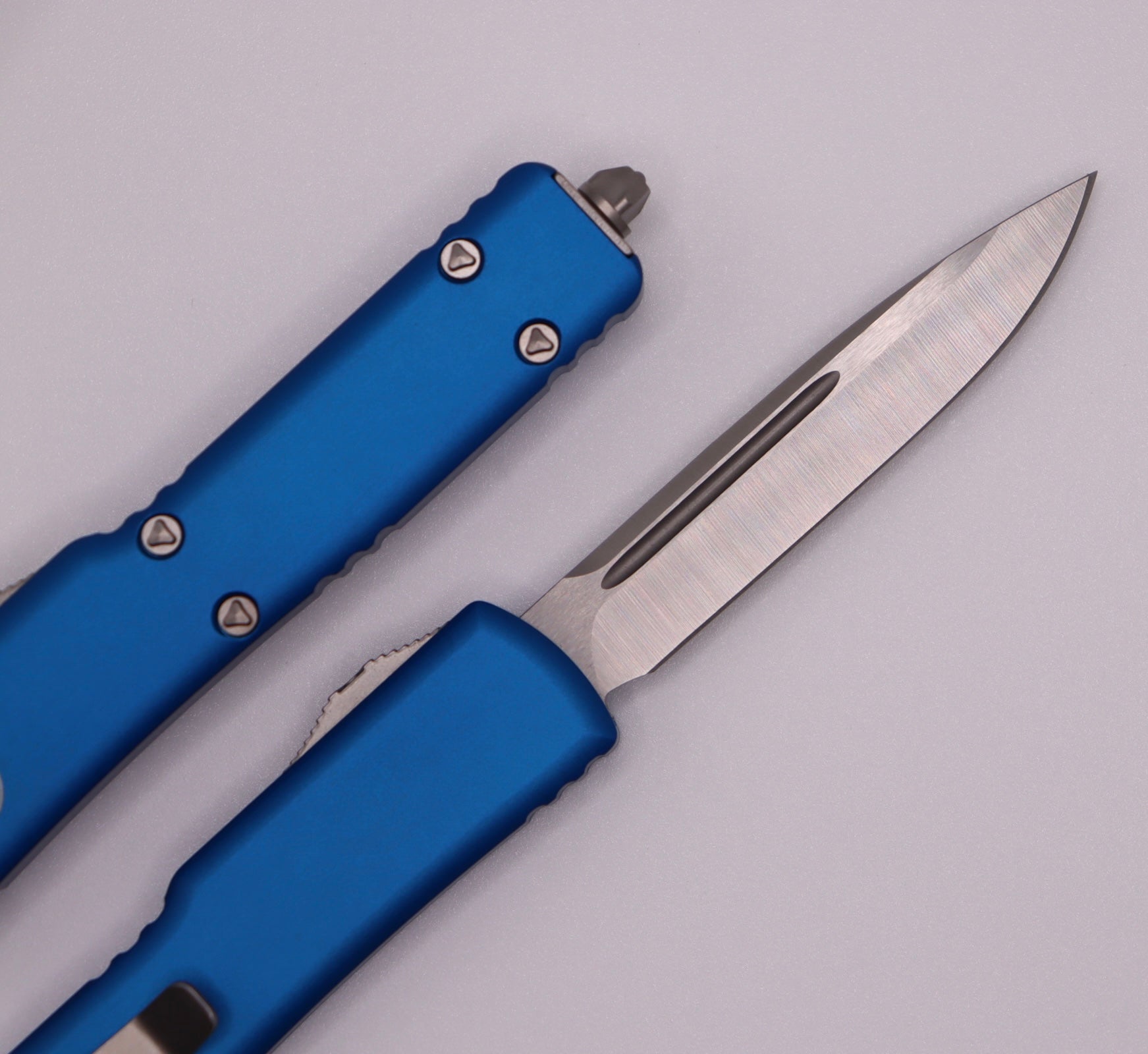 Microtech UTX-70 Compact Tactical Knife - Satin Finish & Blue Handle