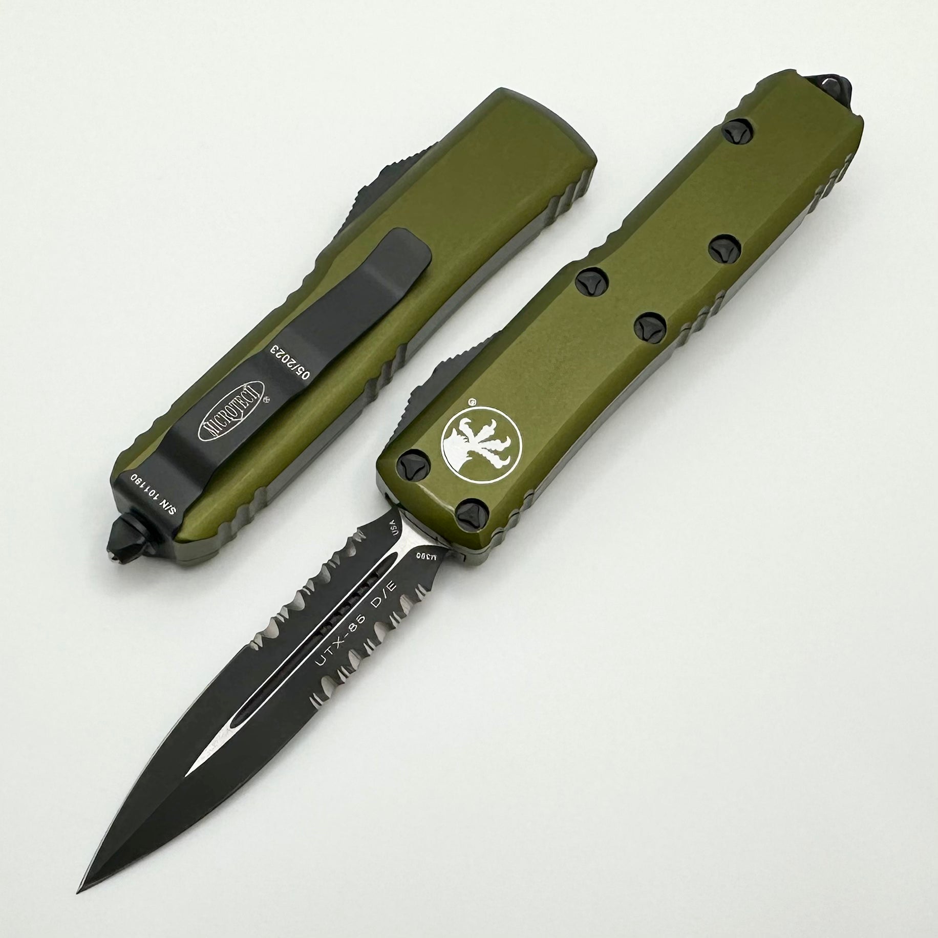 Premium Microtech UTX-85 Tactical Knife - Black Partial Serrated & OD Green