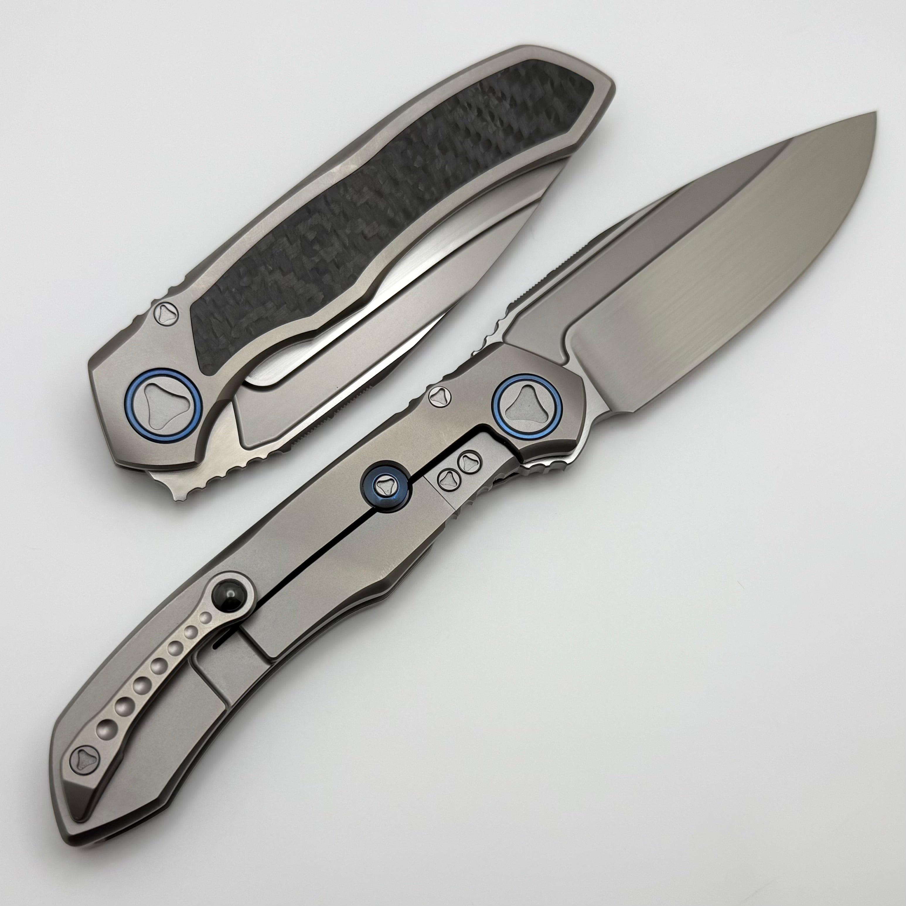 Premium Microtech ANAX Titanium Integral Knife with Carbon Fiber Inlay & Blue Titanium Accents