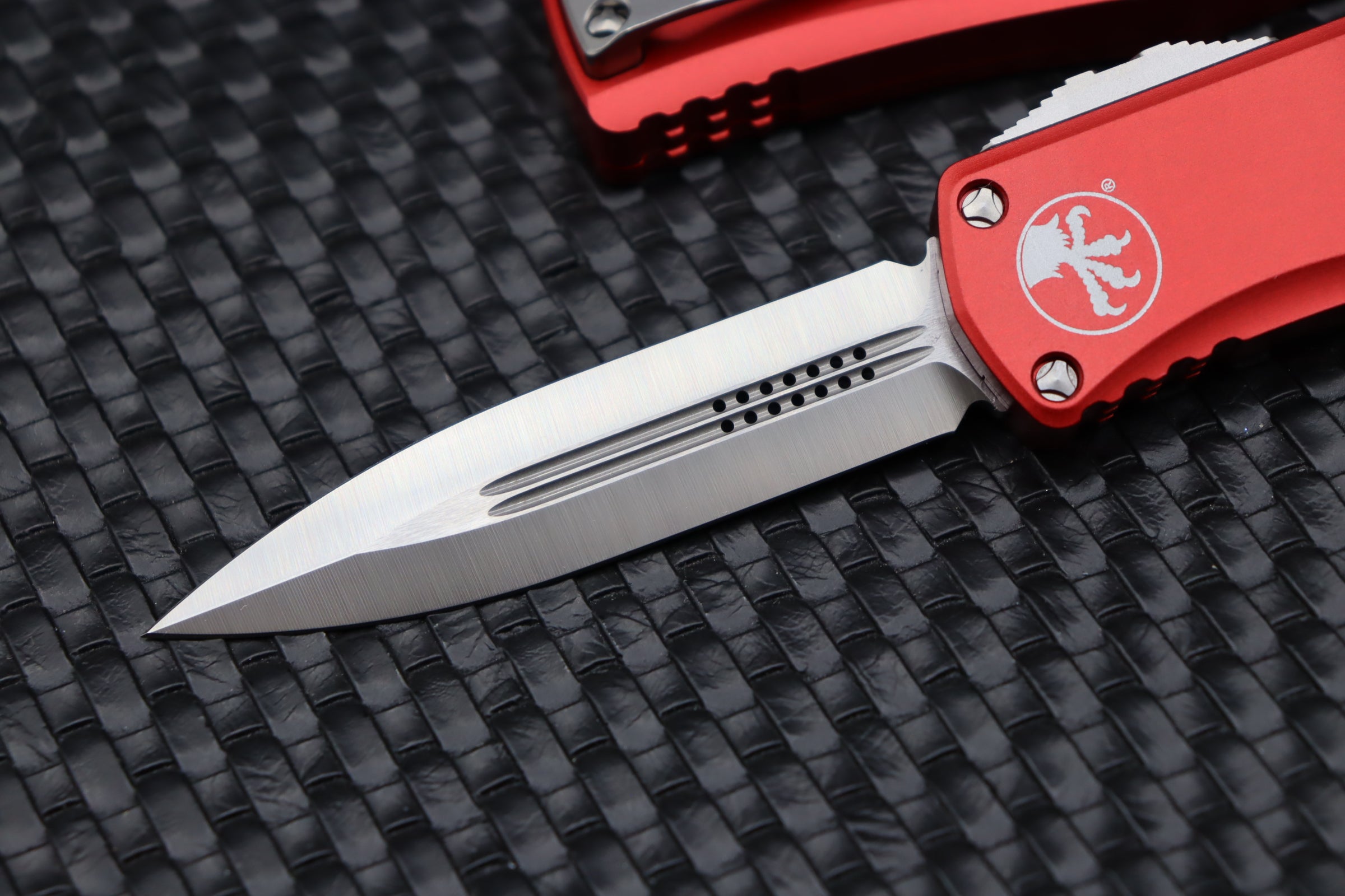 Premium Microtech Hera Double Edge Tactical Knife - M390 Steel & Red Aluminum Handle