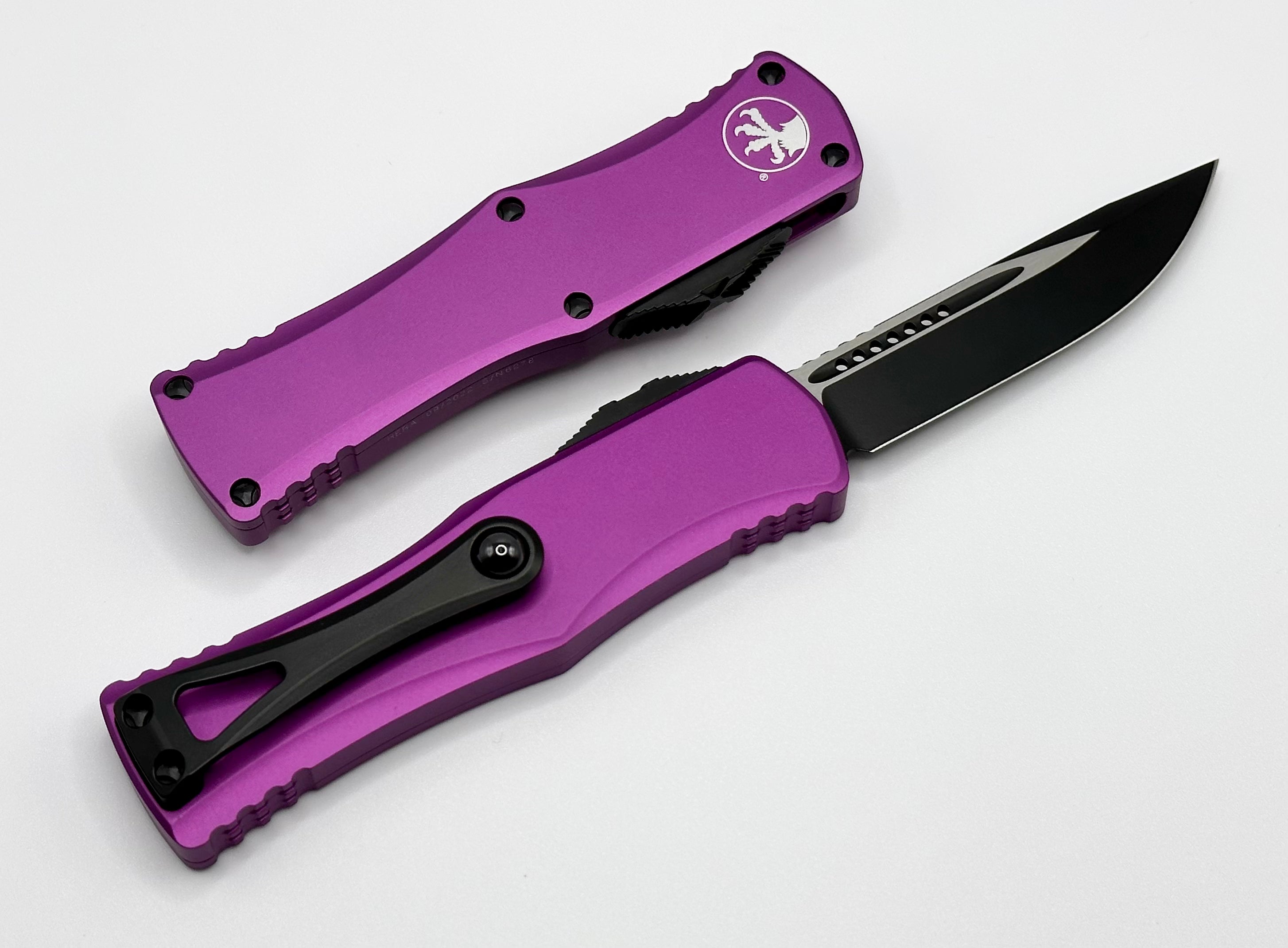 Premium Microtech Hera Single Edge Knife - Black & Violet Design