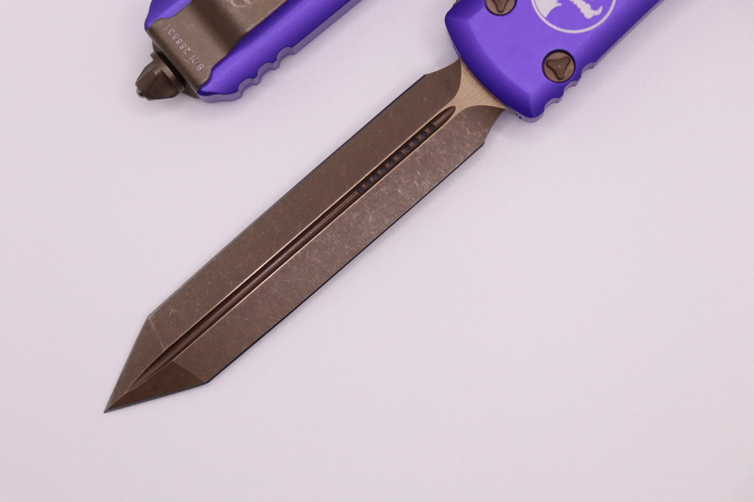 Microtech Ultratech Spartan - Premium Bronzed Apocalyptic Blade with Purple Handle