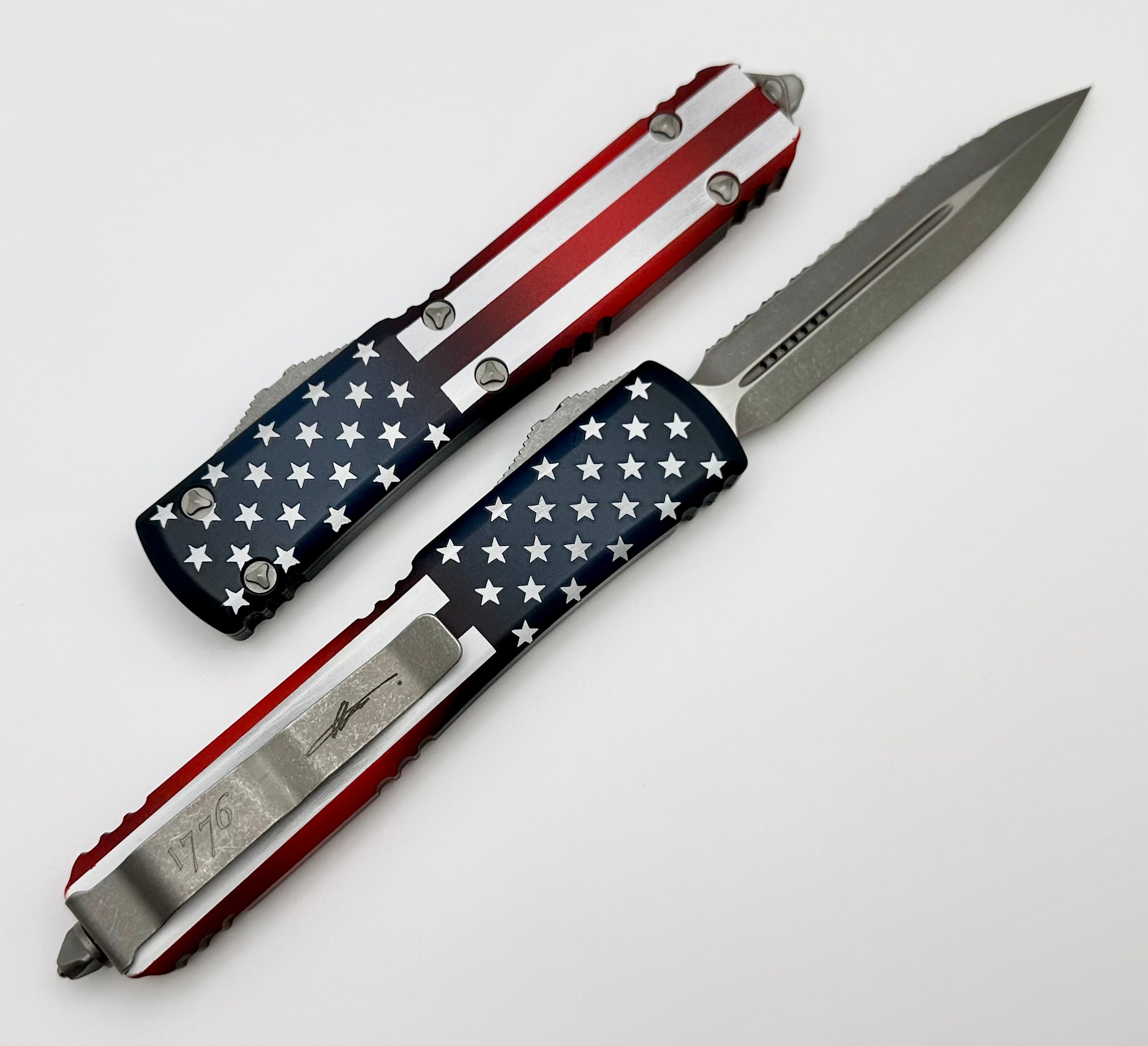 Microtech Ultratech Apocalyptic Full Serrated USA Flag Blade - Premium Tactical OTF Knife