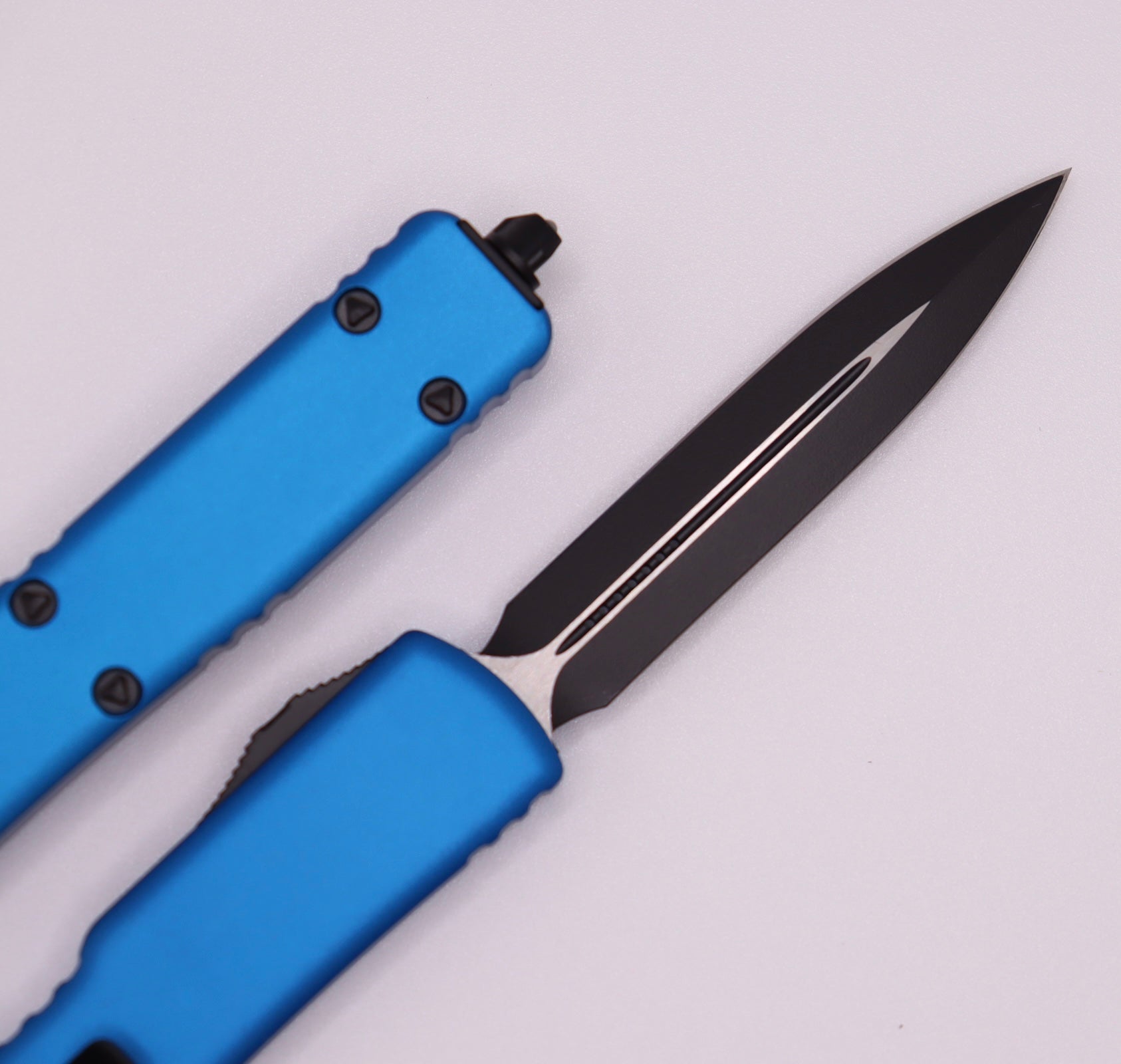 Premium Microtech UTX-70 Double Edge Tactical Knife - Black & Blue