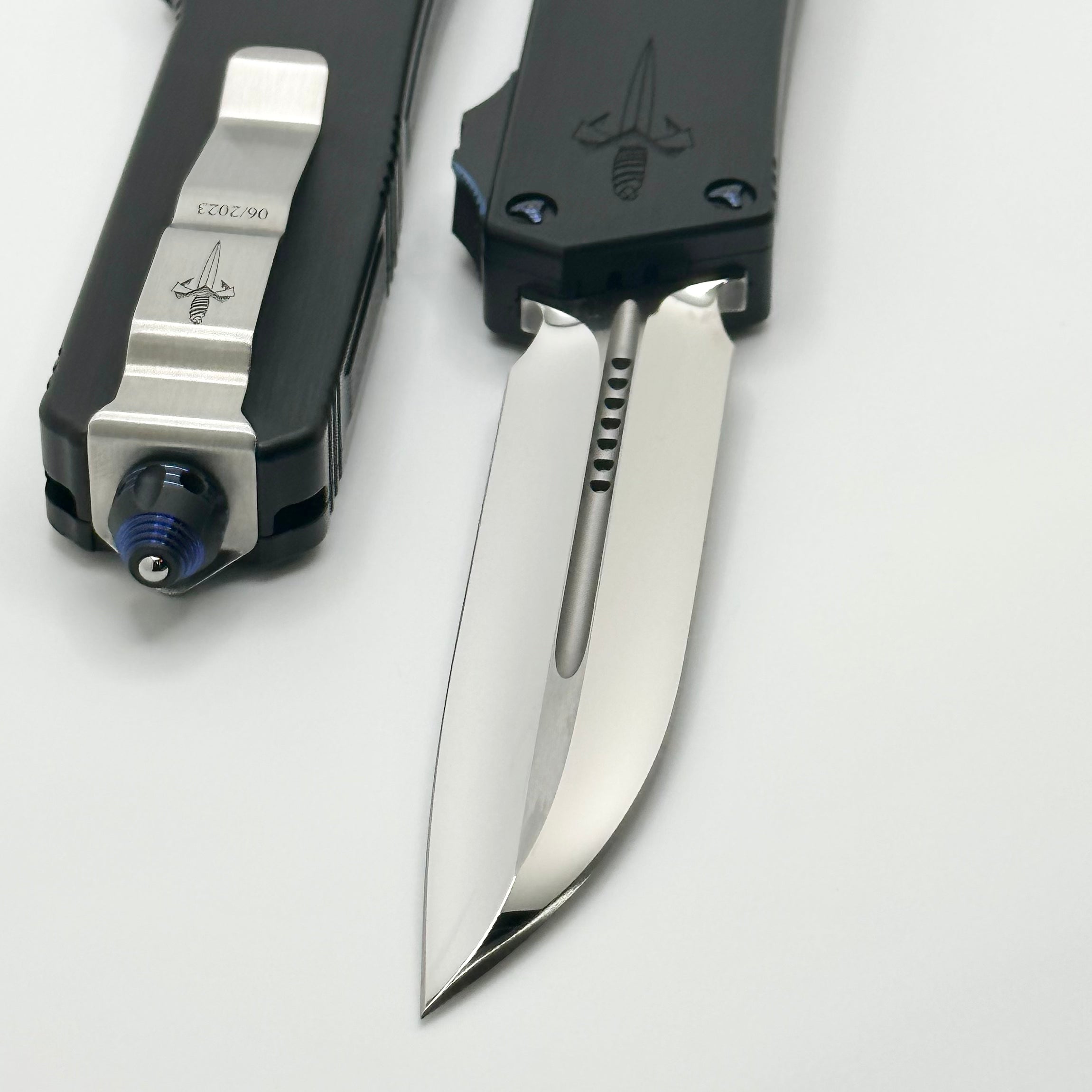 Premium Marfione Custom Scarab II Tactical OTF Knife - Mirror Polish M390 Blade & Black Hefted Handle