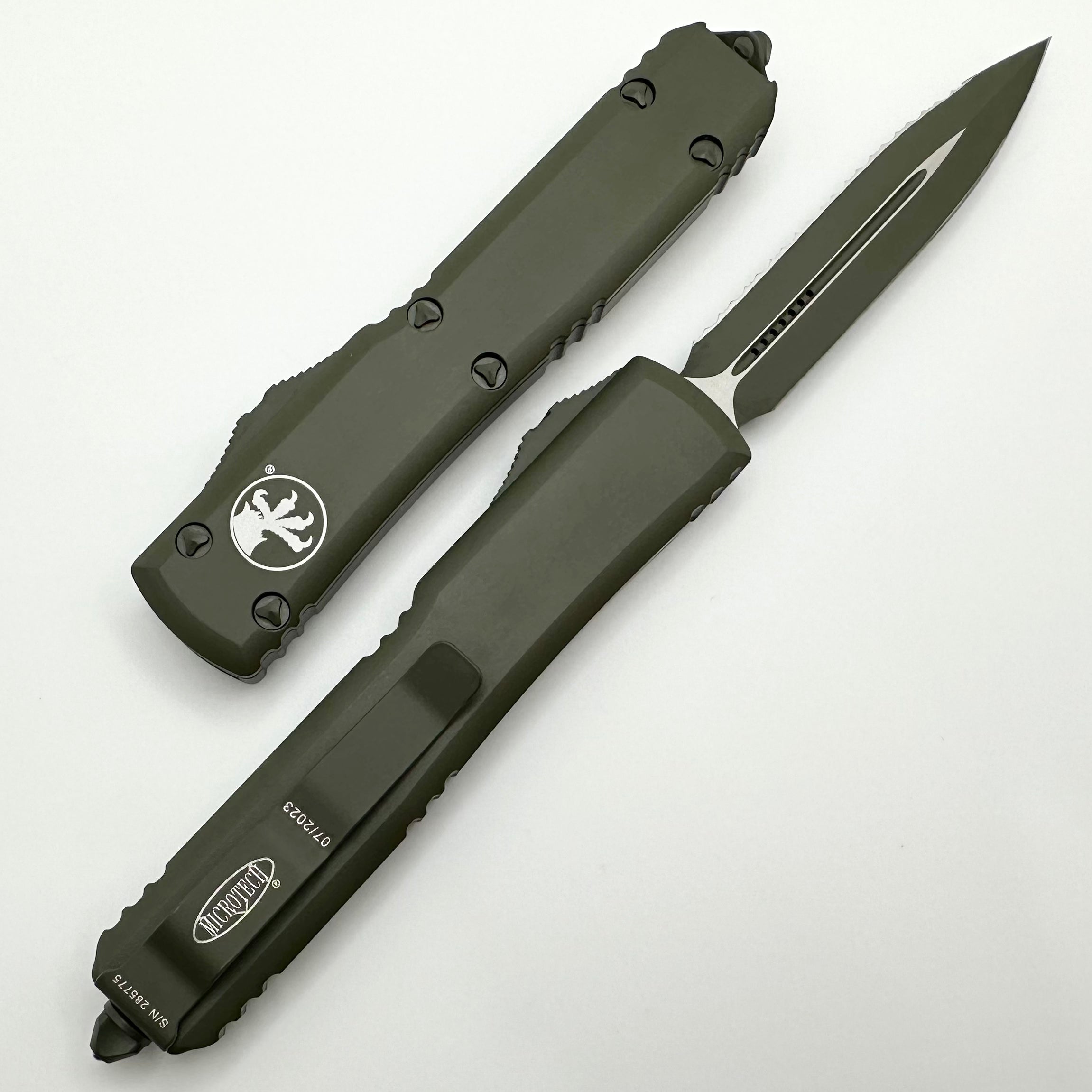 Premium Microtech Ultratech Cerakote OD Green Double Edge Full Serrated Knife - Ultimate Tactical Tool