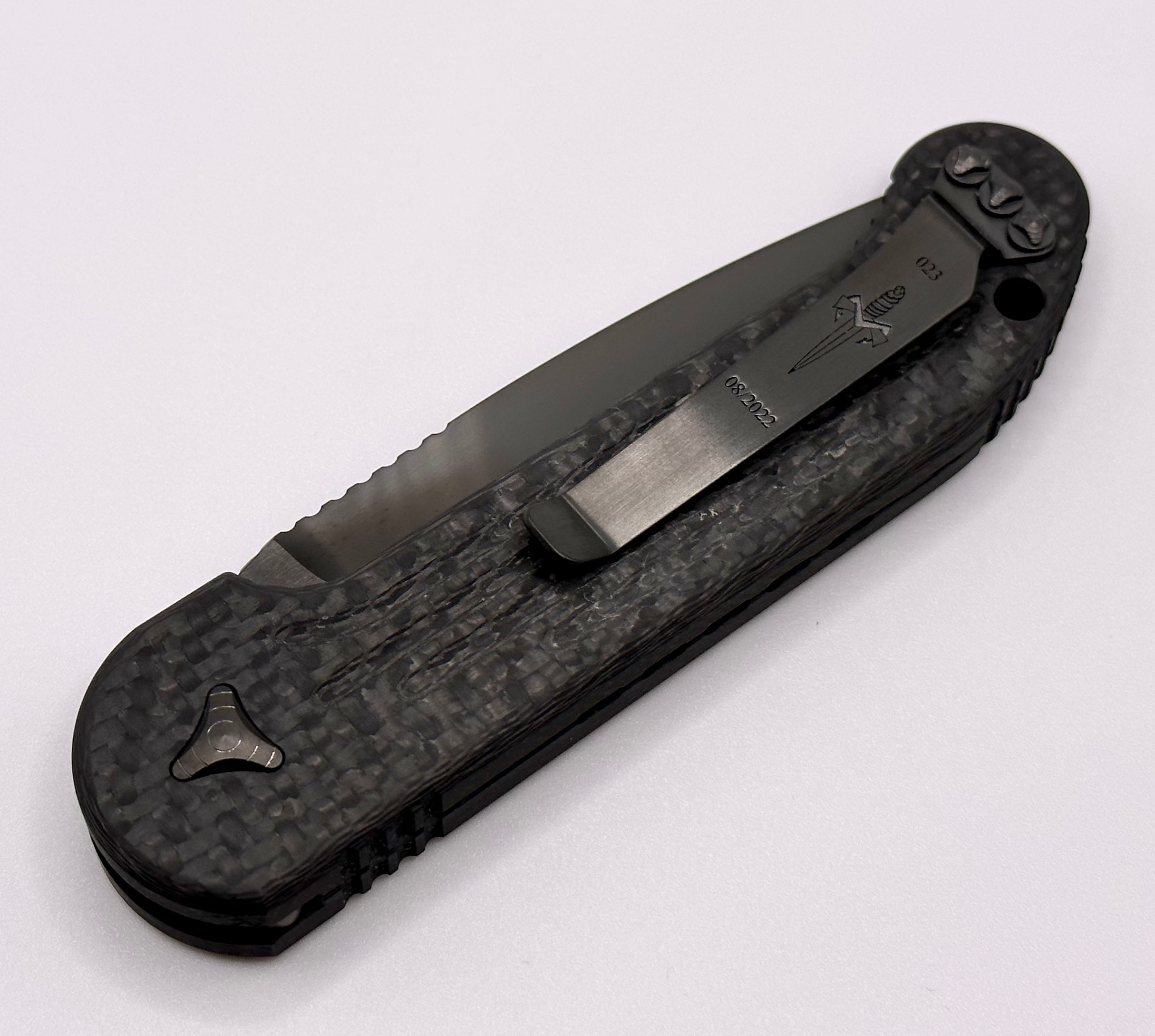 Marfione Custom Knives LUDT DLC Tactical Folding Knife - Carbon Fiber & DLC Ringed Hardware