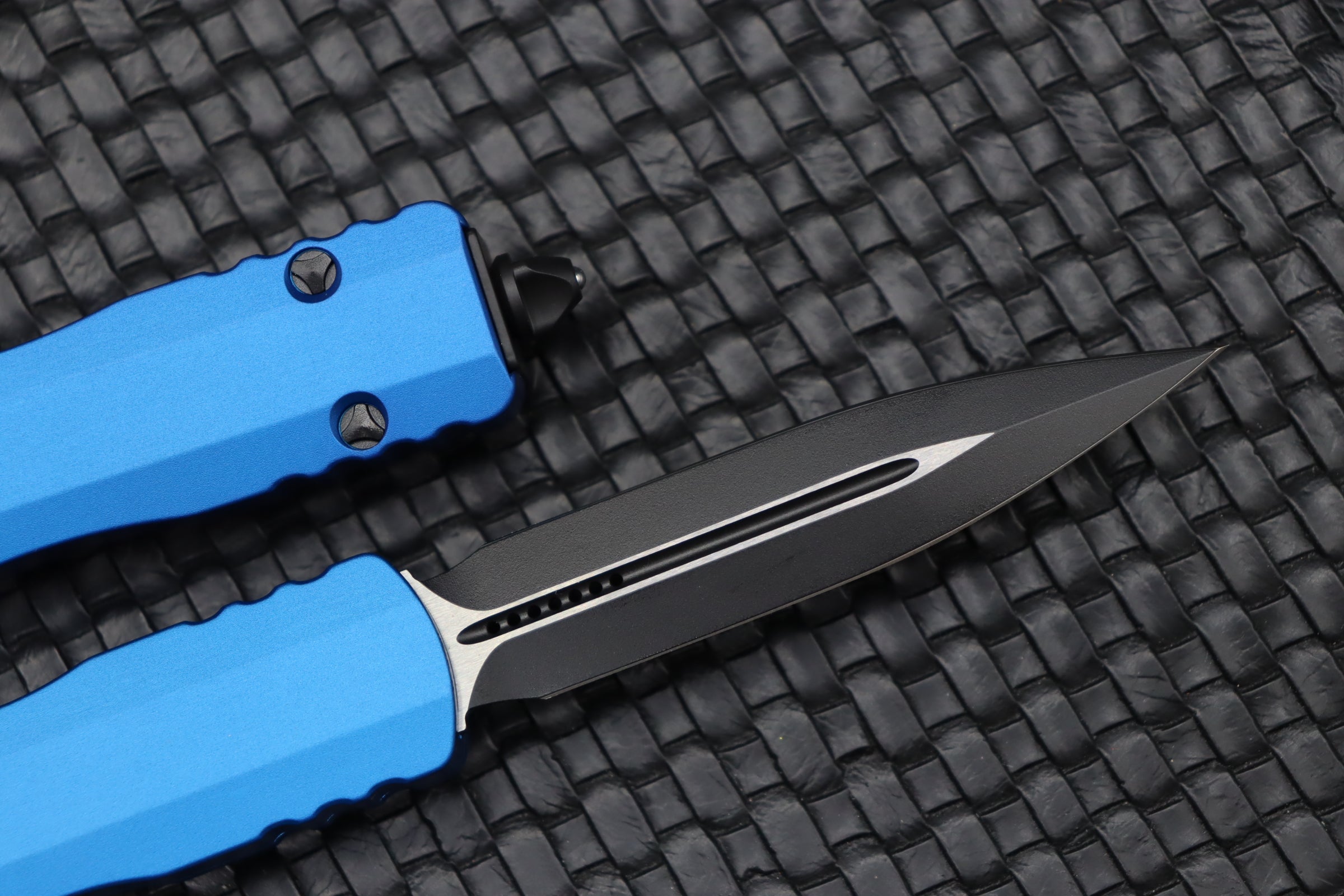 Microtech Dirac Double Edge Tactical Knife - Black & Blue OTF Design