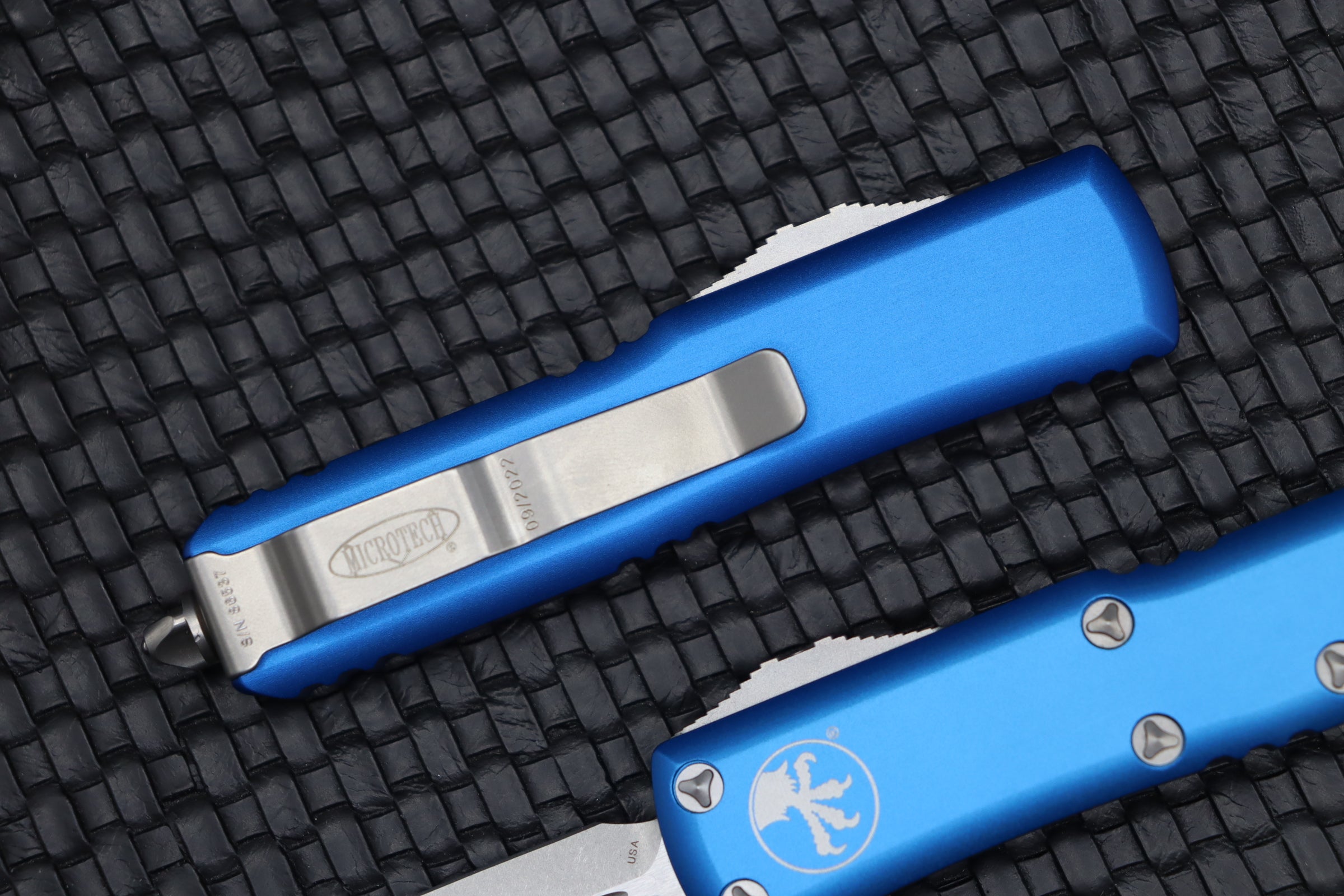 Microtech UTX-85 Double Edge Tactical Knife - Stonewash & Blue Finish