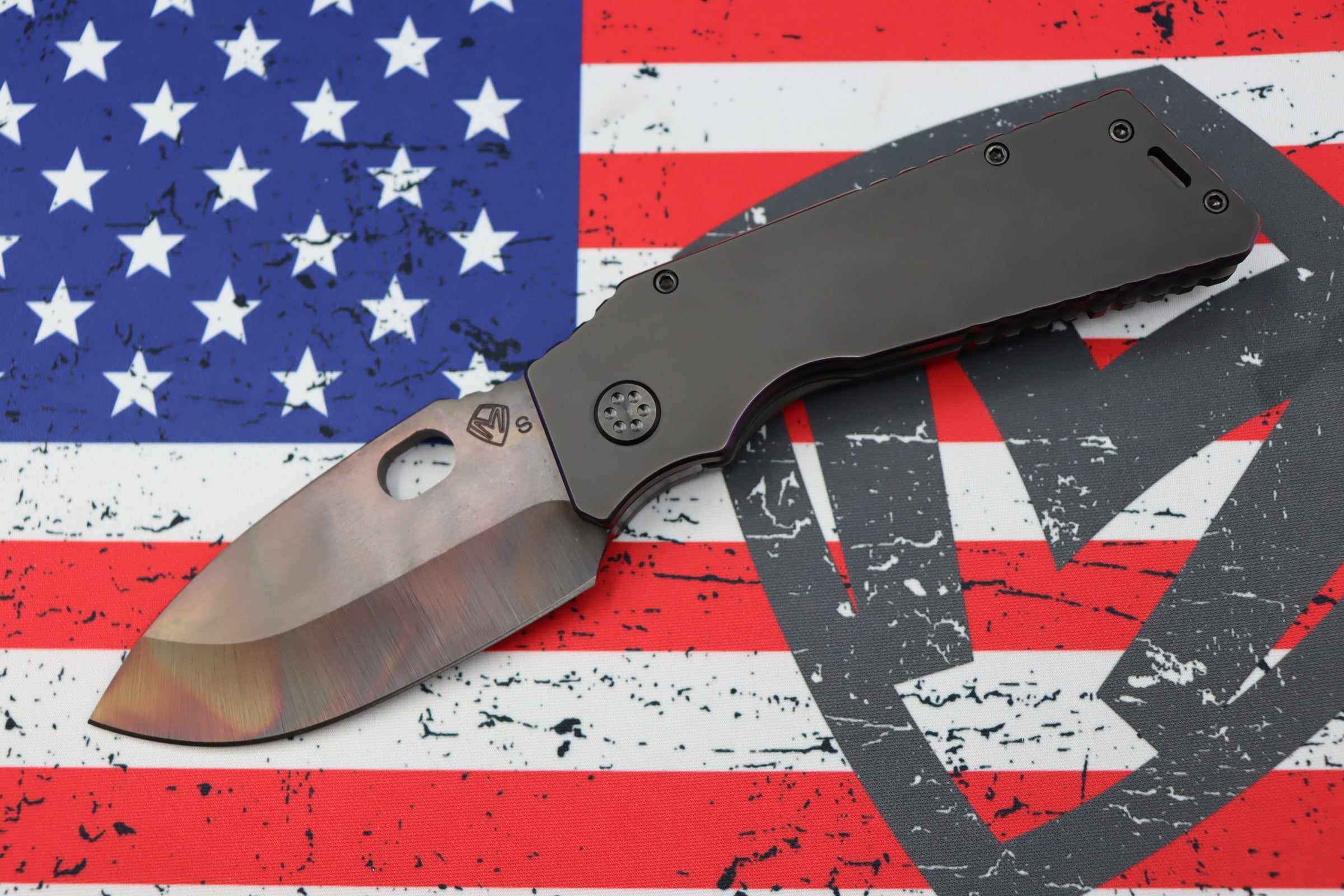 Medford TFF-1 Fat Daddy S35VN Tactical Knife - Premium PVD Finish with Violet Pinstriped Handles