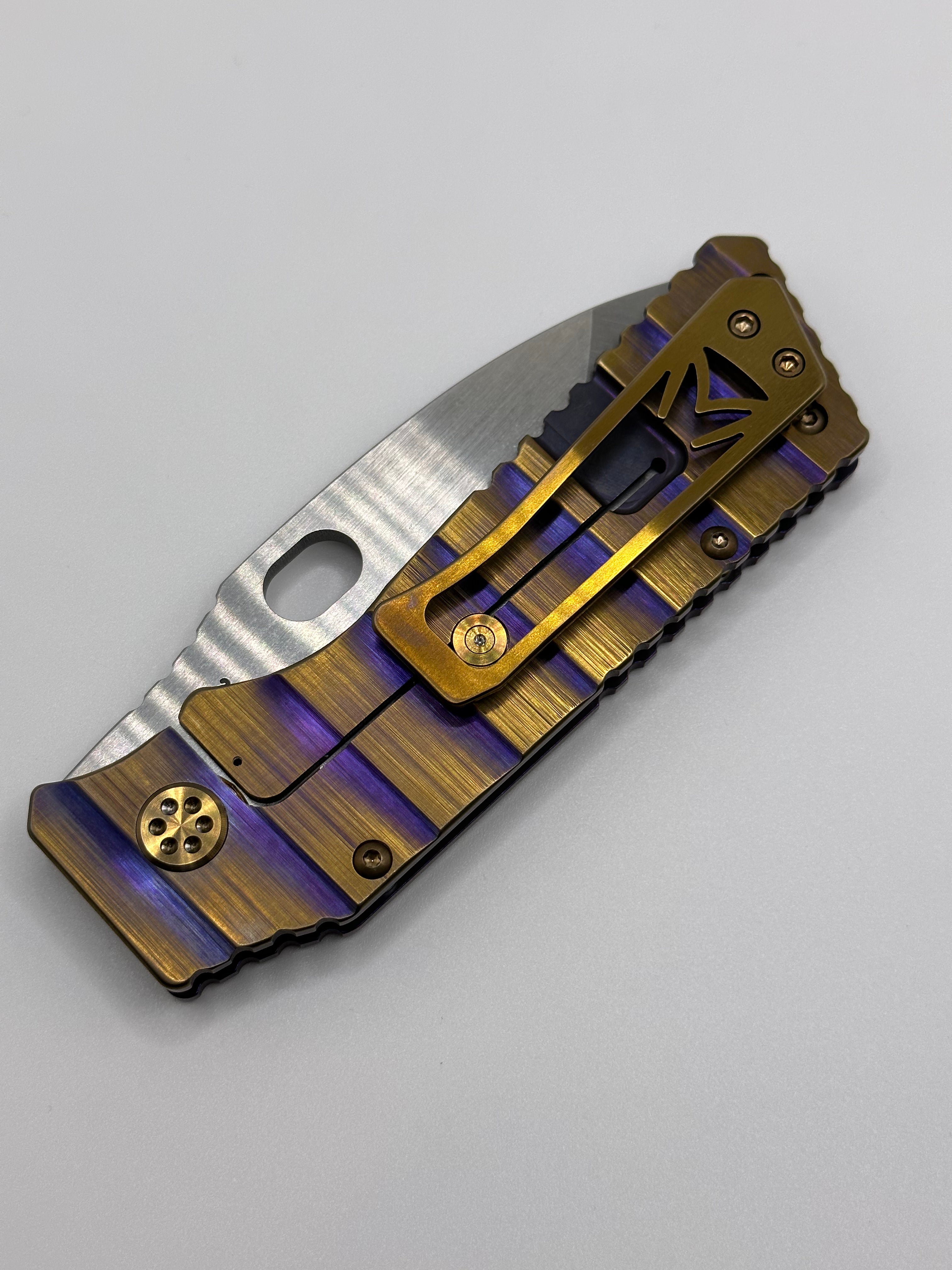 Medford TFF-1 Premium S35VN Folding Knife - Violet/Bronze Armadillo Handles & Bronze Hardware