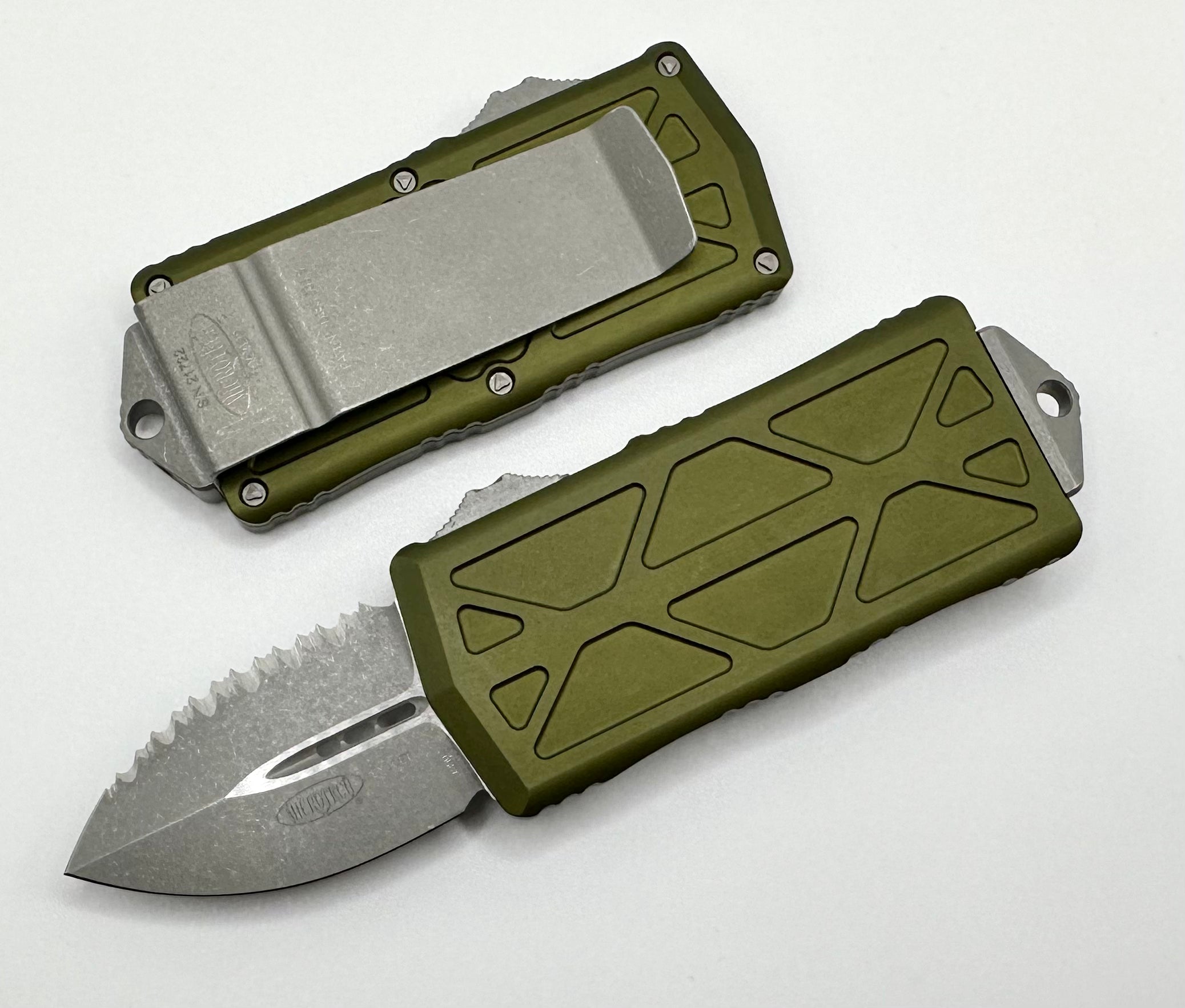 Microtech Exocet Apocalyptic Full Serrated OTF Knife - OD Green | Ultimate Daily Carry