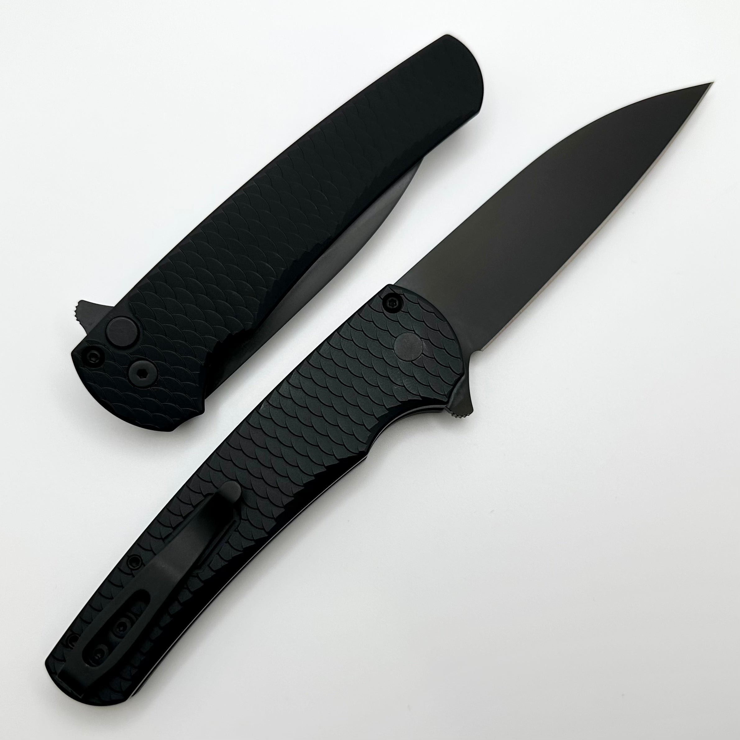 Ultimate Pro-Tech Malibu Dragon Scale Folding Knife - Black Handle & DLC MagnaCut Wharncliffe Blade