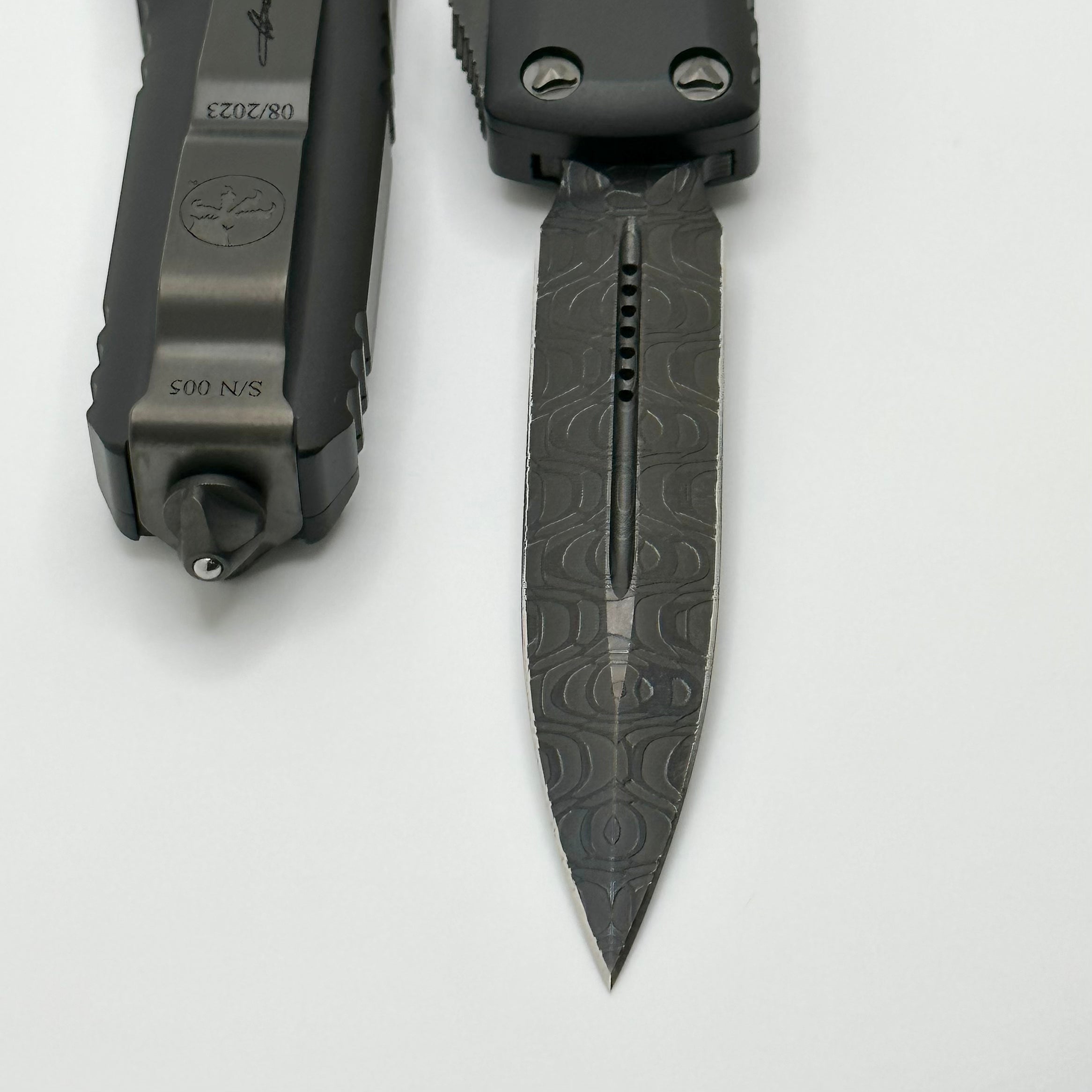 Microtech UTX-85 Premium EDC Knife - Double Edge DLC Damascus Shadow Series