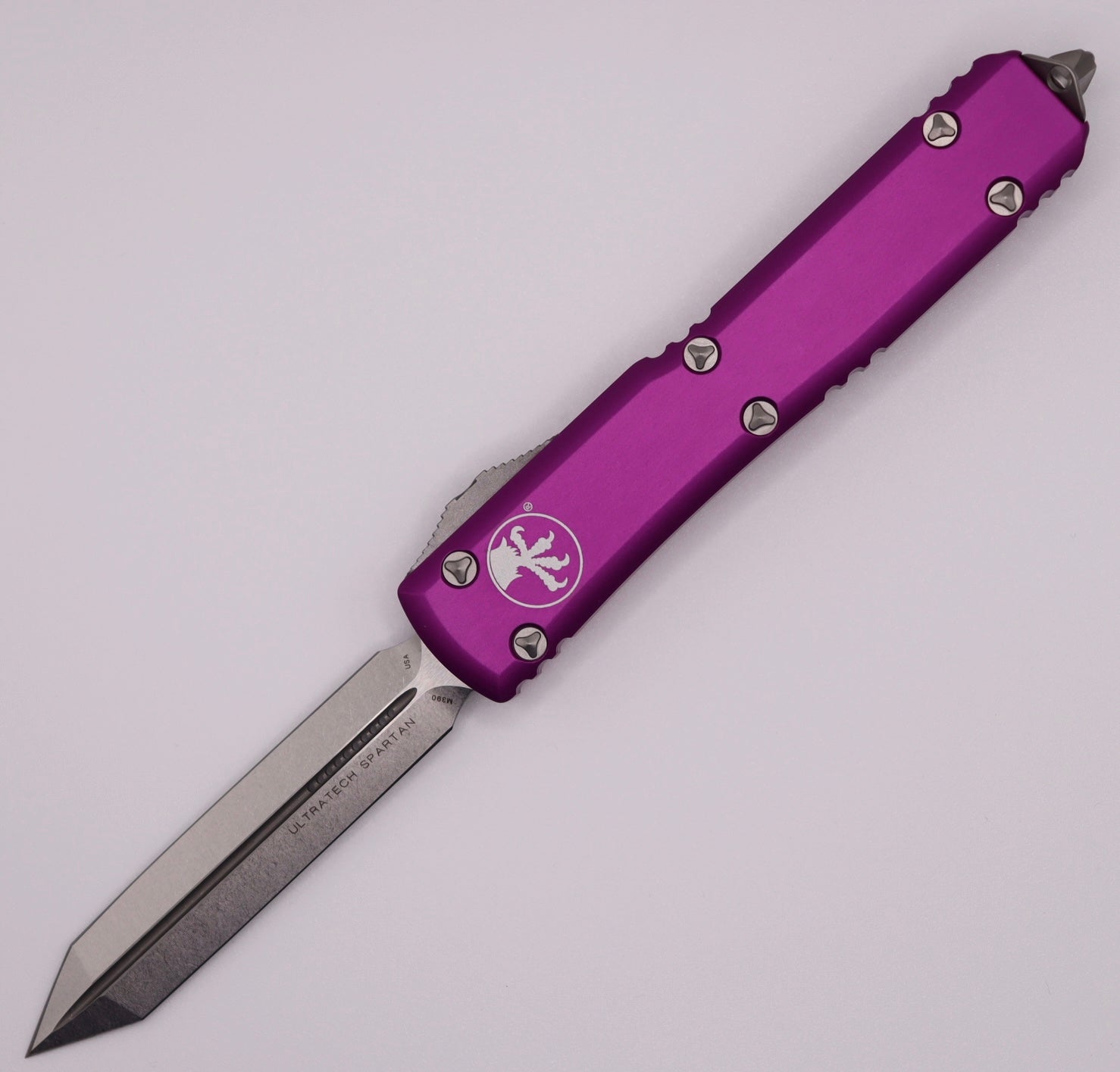 Microtech Ultratech Spartan Stonewash Standard & Violet 223-10VI - Premium Tactical OTF Knife