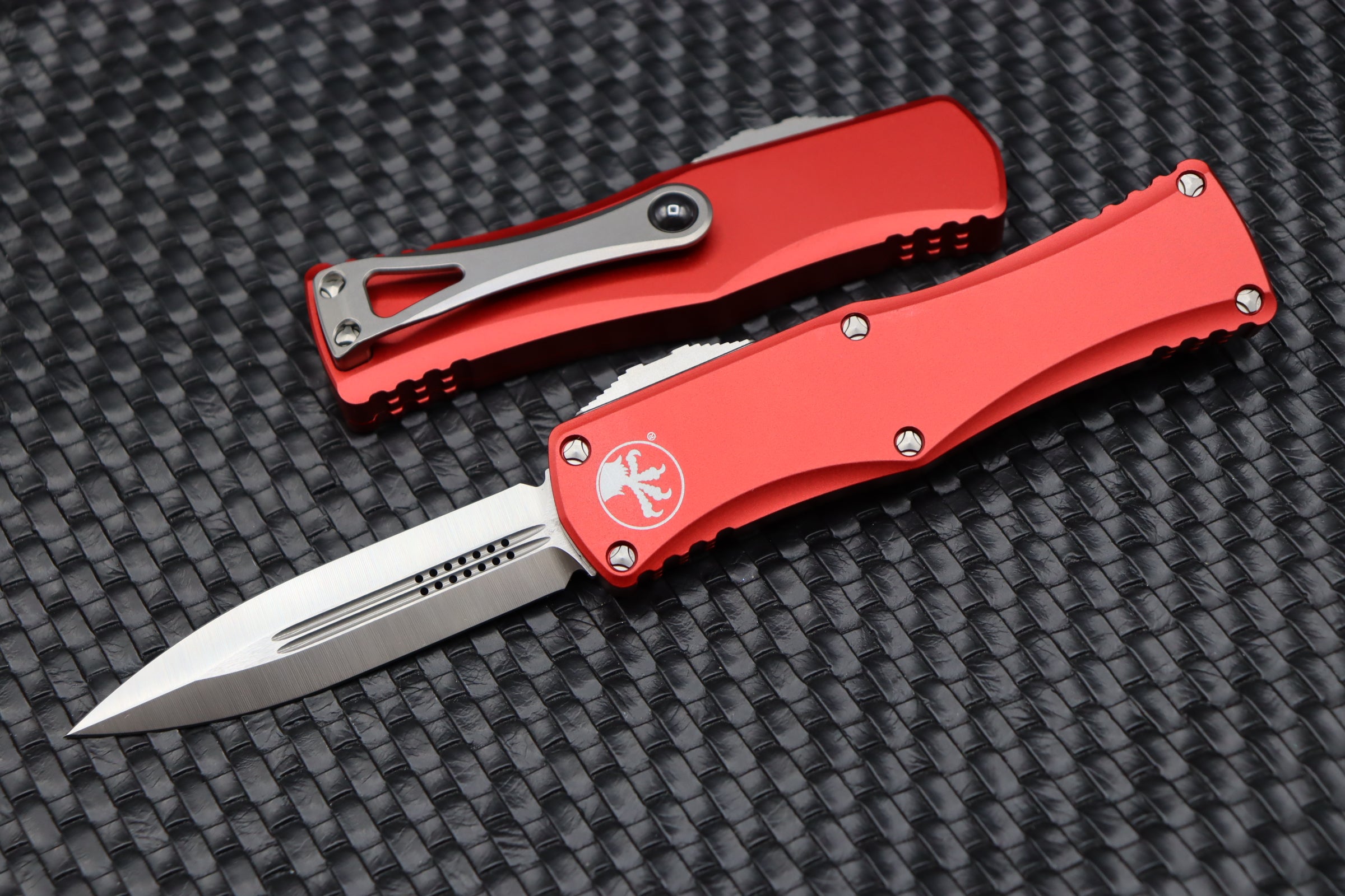 Premium Microtech Hera Double Edge Tactical Knife - M390 Steel & Red Aluminum Handle