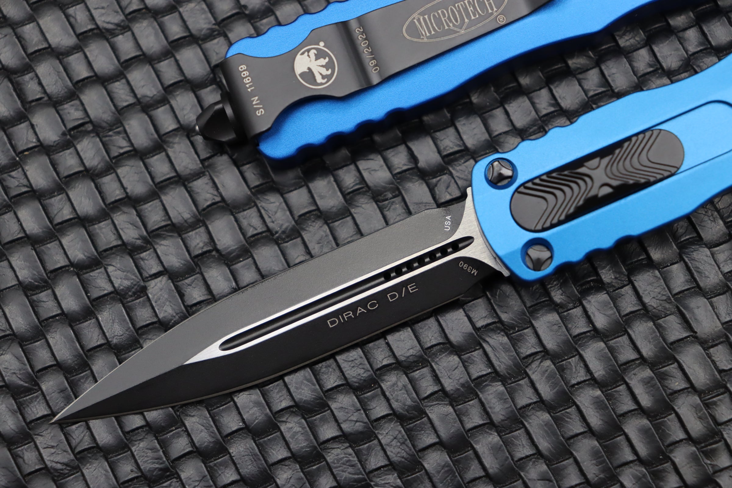 Microtech Dirac Double Edge Tactical Knife - Black & Blue OTF Design