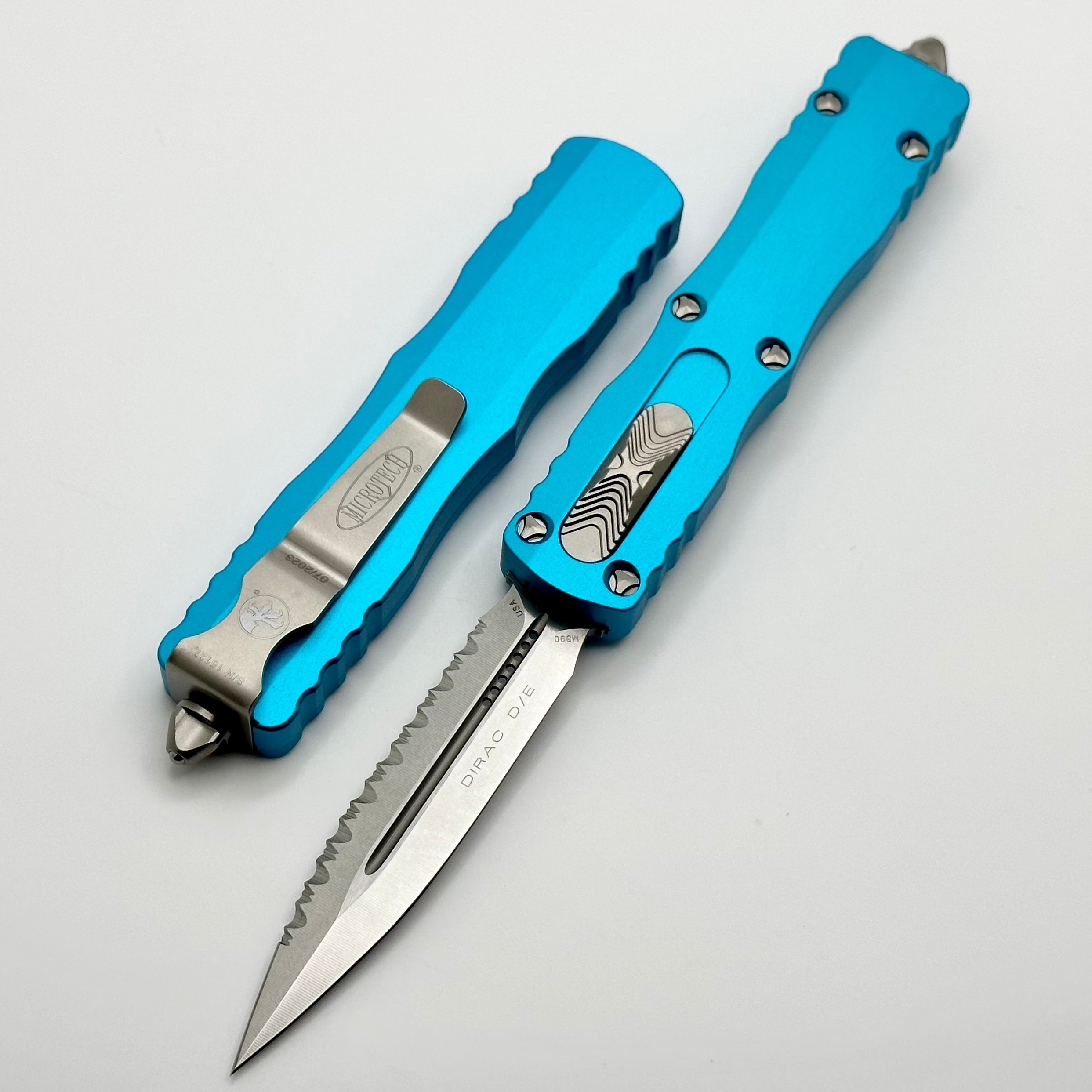 Premium Microtech Dirac D/E Stonewash Knife - Full Serrated & Turquoise | Ultimate Everyday Carry