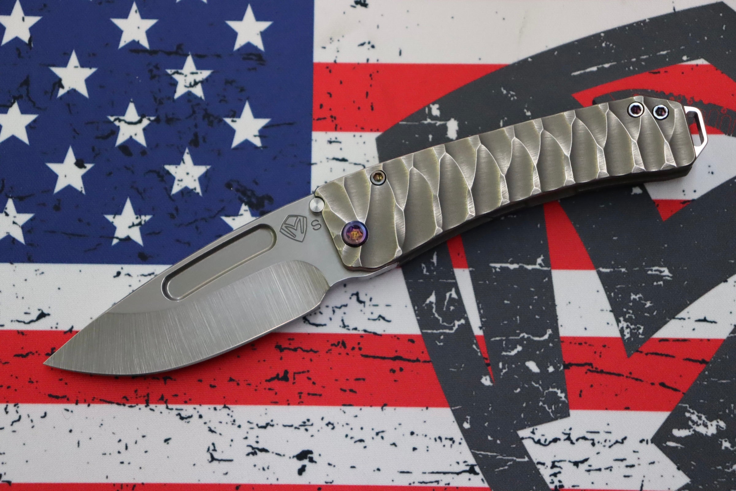 Medford Midi Marauder Tumbled S35VN Drop Point Knife - Premium Titanium Handles & Flamed Hardware