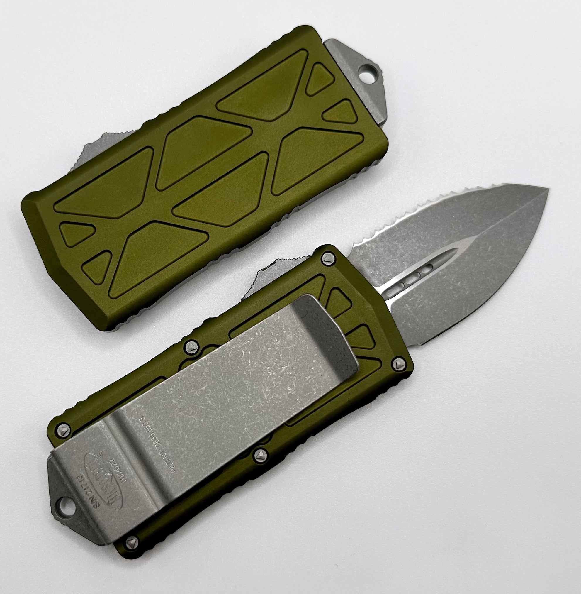 Microtech Exocet Apocalyptic Full Serrated OTF Knife - OD Green | Ultimate Daily Carry