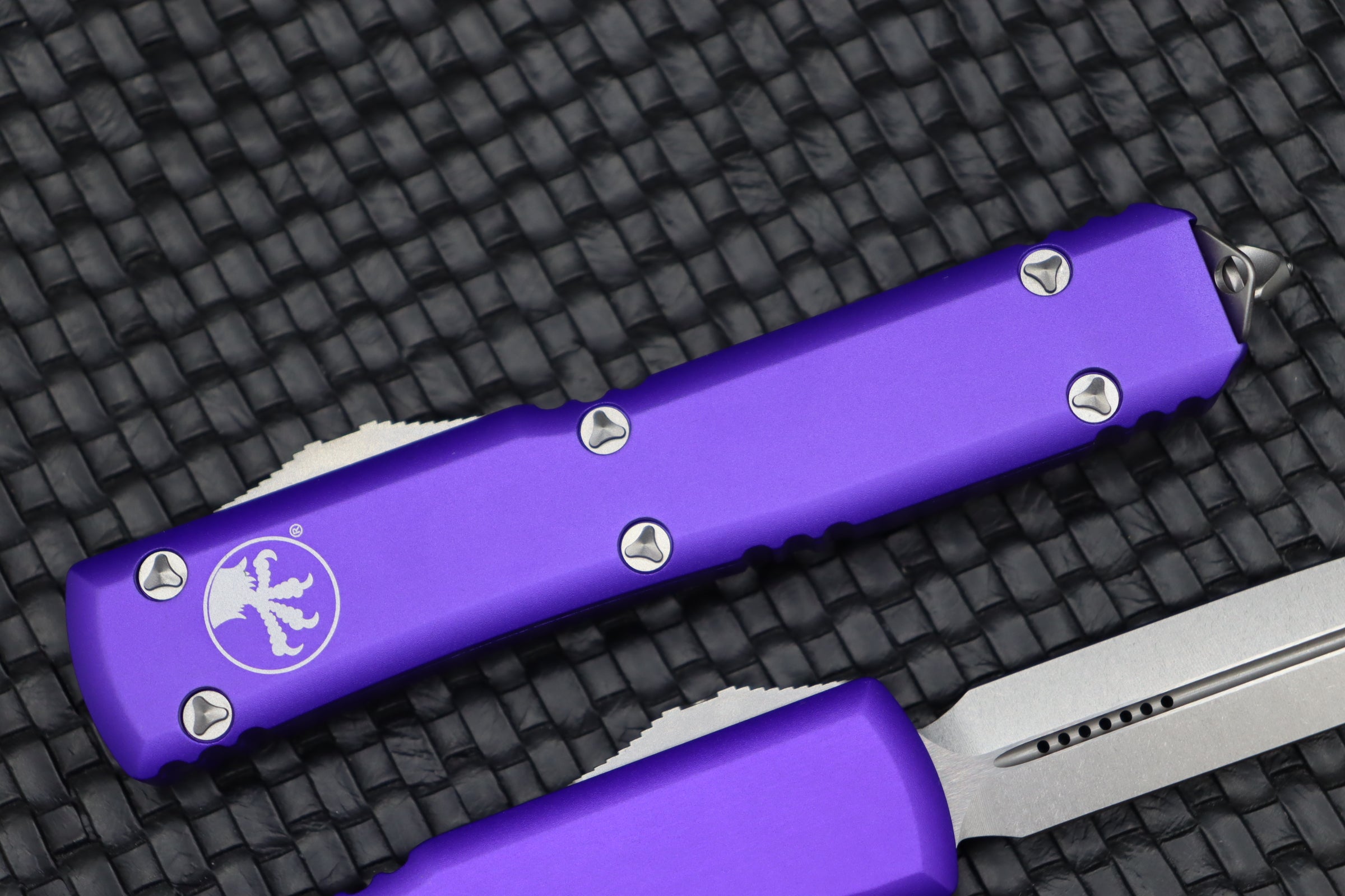 Microtech Ultratech D/E Double Edge Stonewash & Purple - Ultimate Tactical Knife