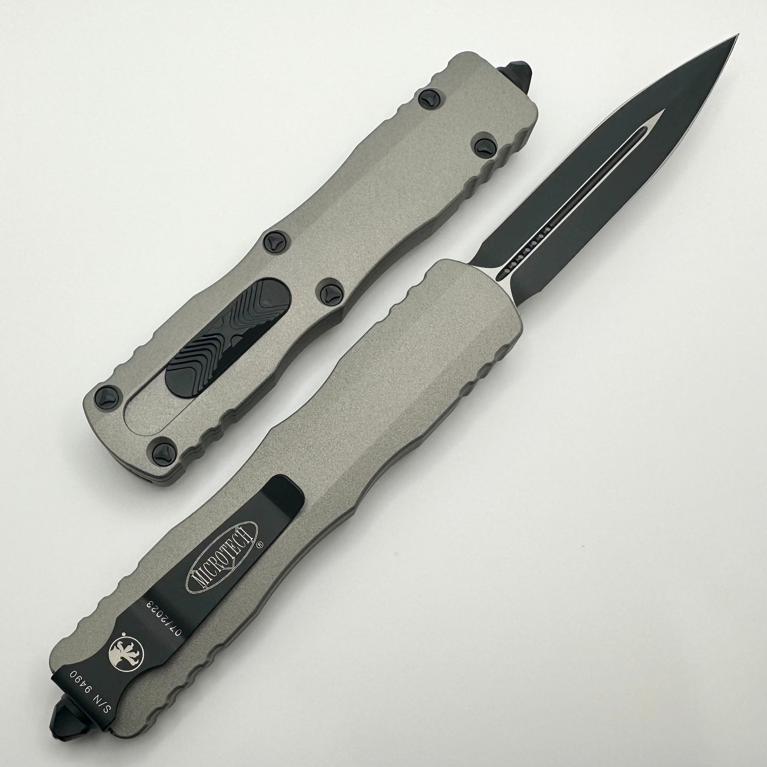 Premium Microtech Dirac Delta Double Edge Titanium Gray OTF Knife