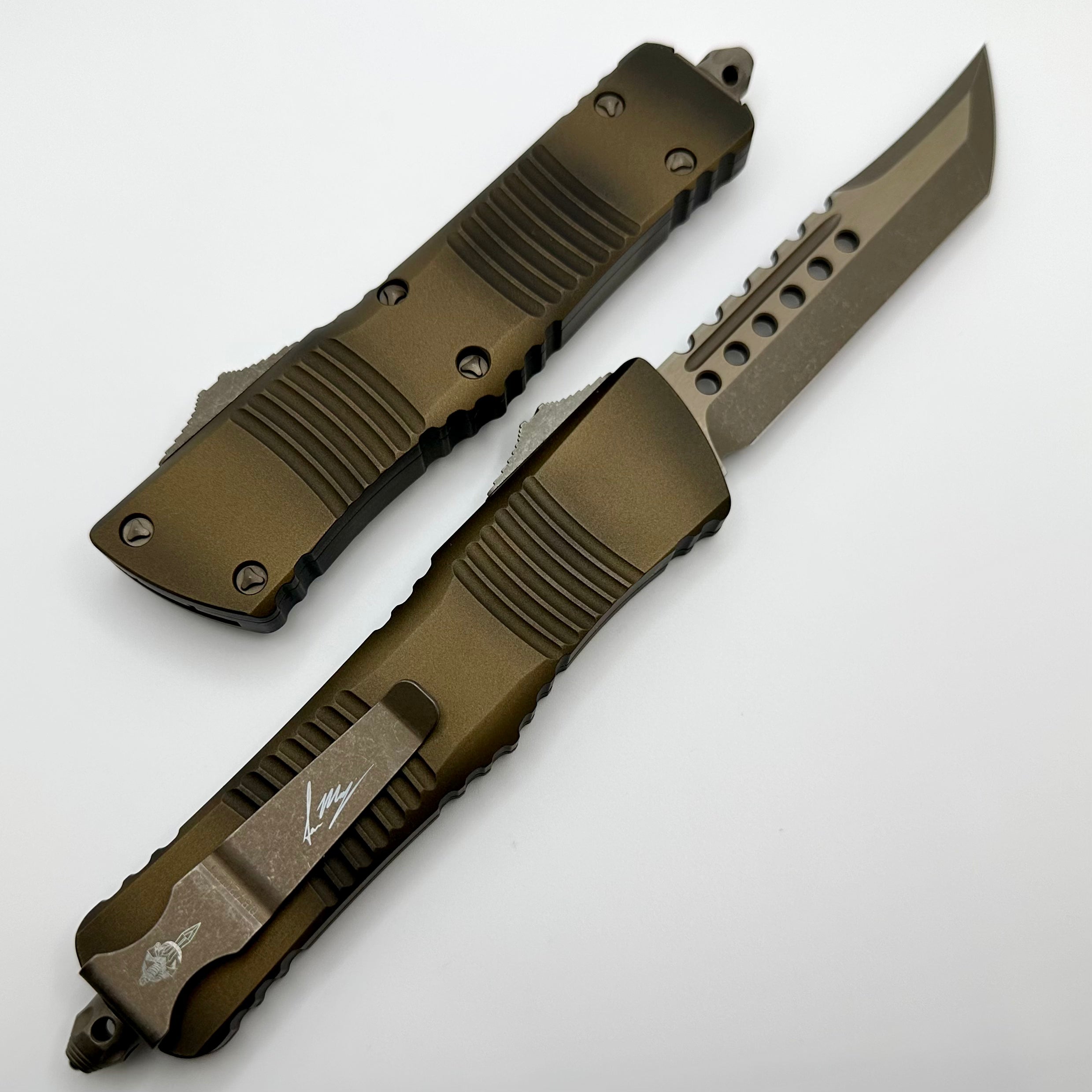 Premium Microtech Combat Troodon Hellhound - Apocalyptic Bronze Signature Series | Ultimate Tactical OTF Knife