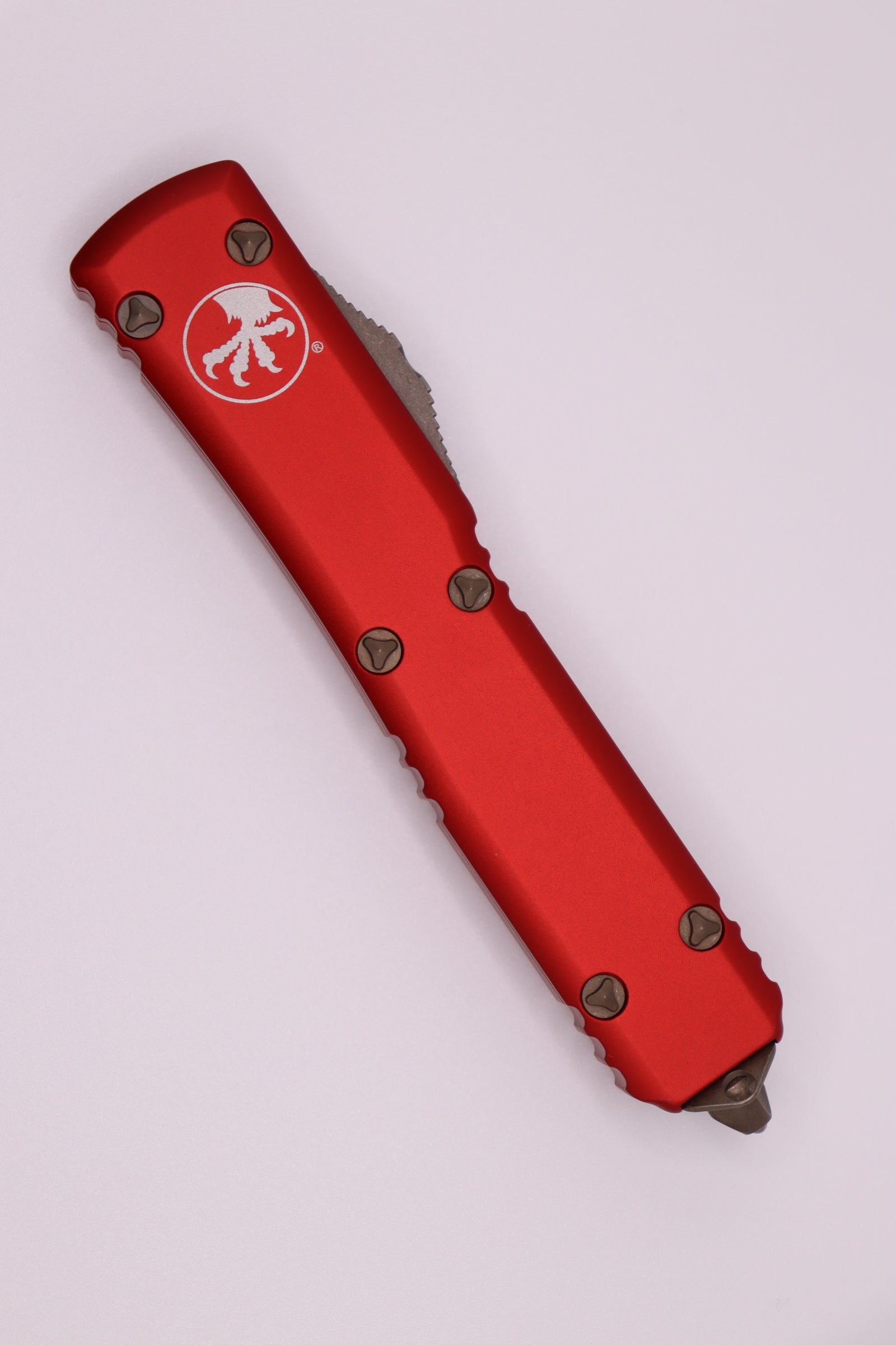 Premium Microtech Ultratech Bronze Apocalyptic OTF Knife with Red Accents