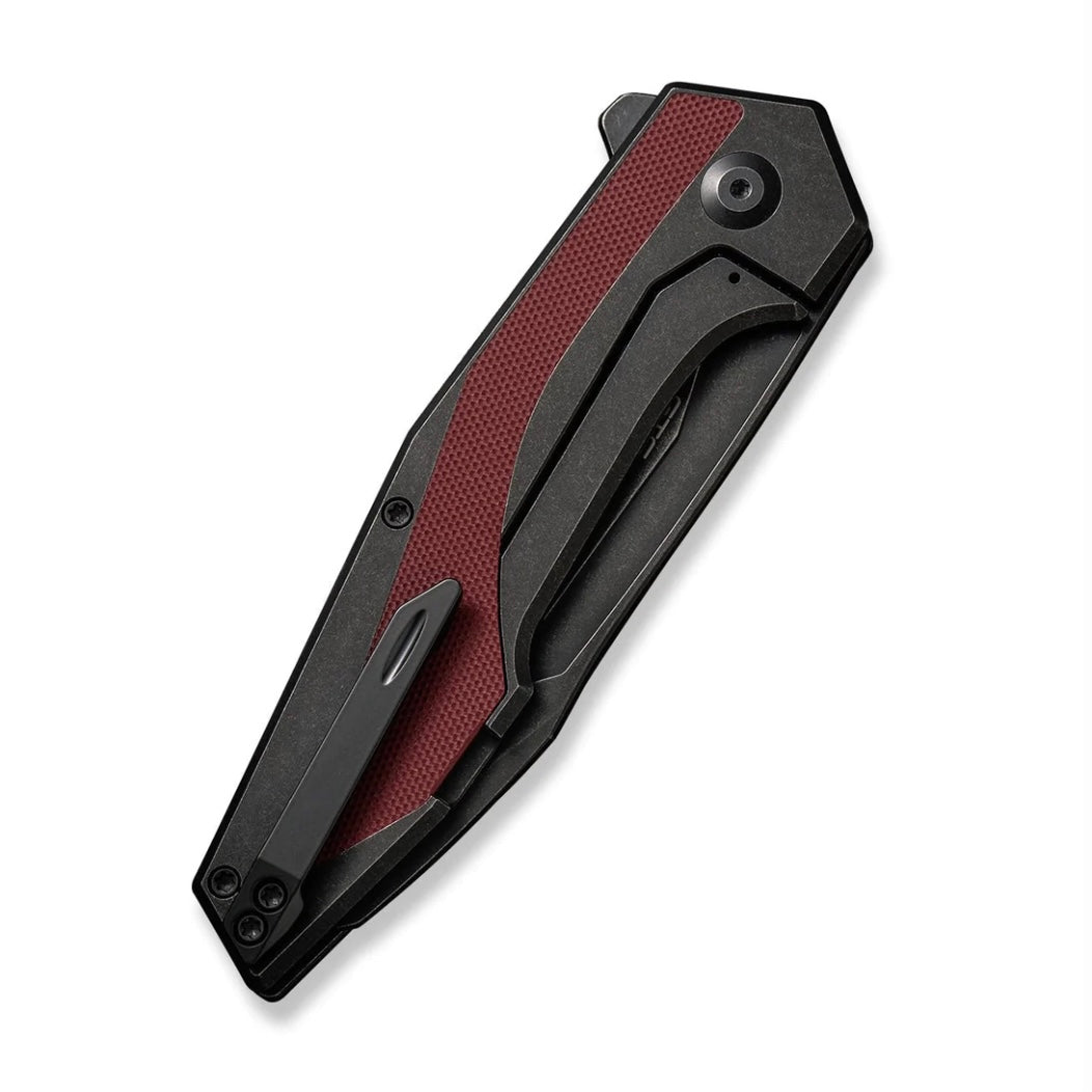 Civivi Hypersonic Flipper Knife - Premium Black Steel Handle with Burgundy G-10 Inlays & Black Stonewash Blade