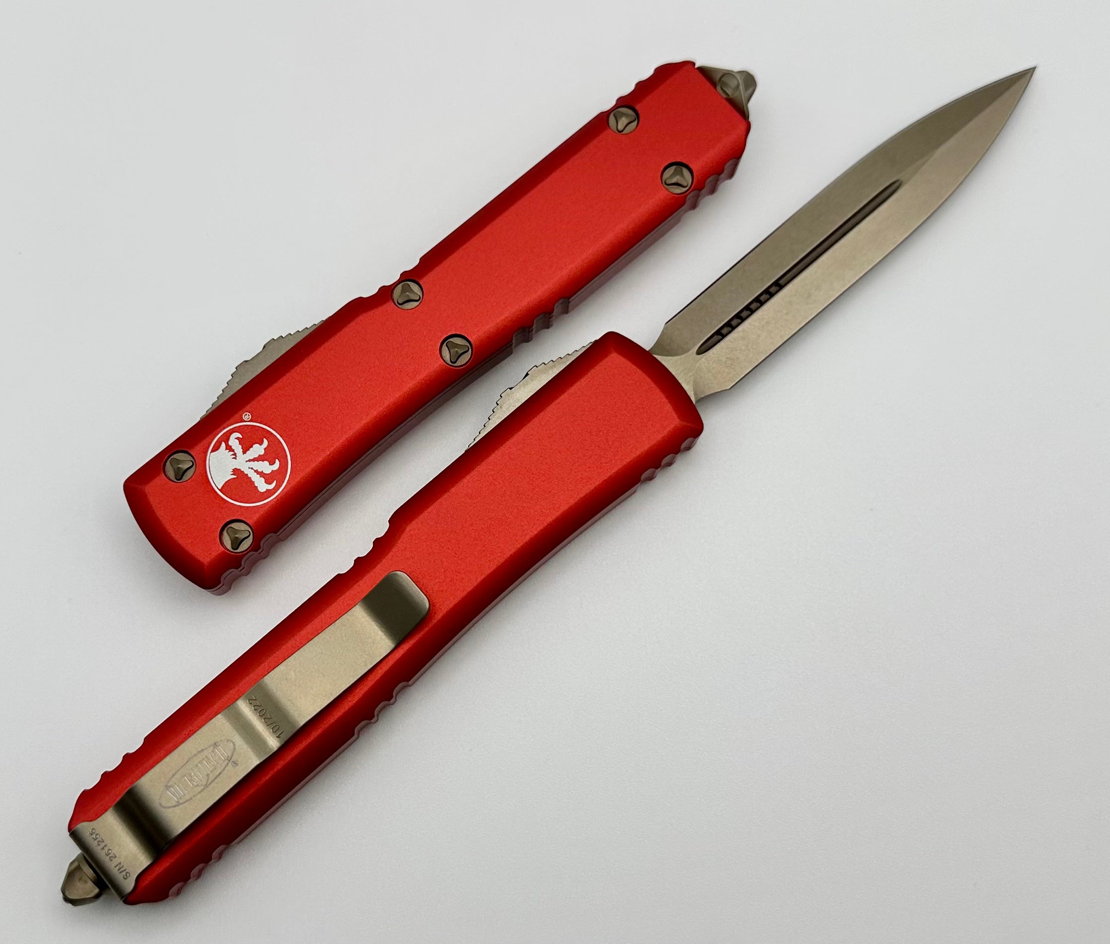 Premium Microtech Ultratech Double Edge Knife - Bronze & Red