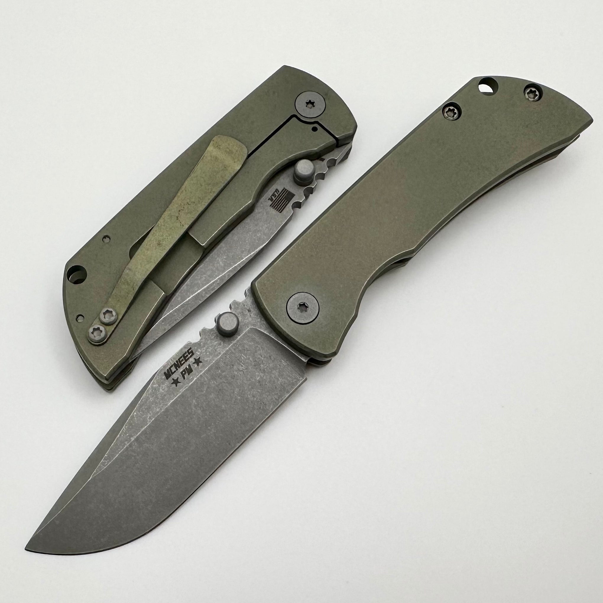 McNees Machined Mac 2 3 Folding Knife - Matte Stonewash Green & Bronze Atomic