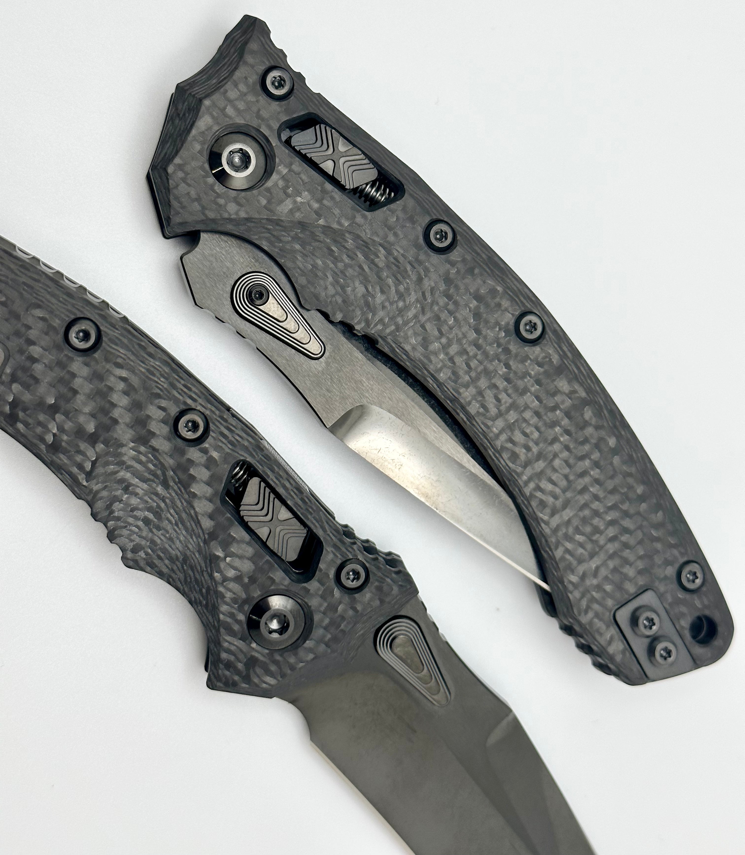 Marfione Custom Amphibian RAM-LOK Knife - Premium DLC Two Tone Stonewash M390 Blade & Carbon Fiber Handles