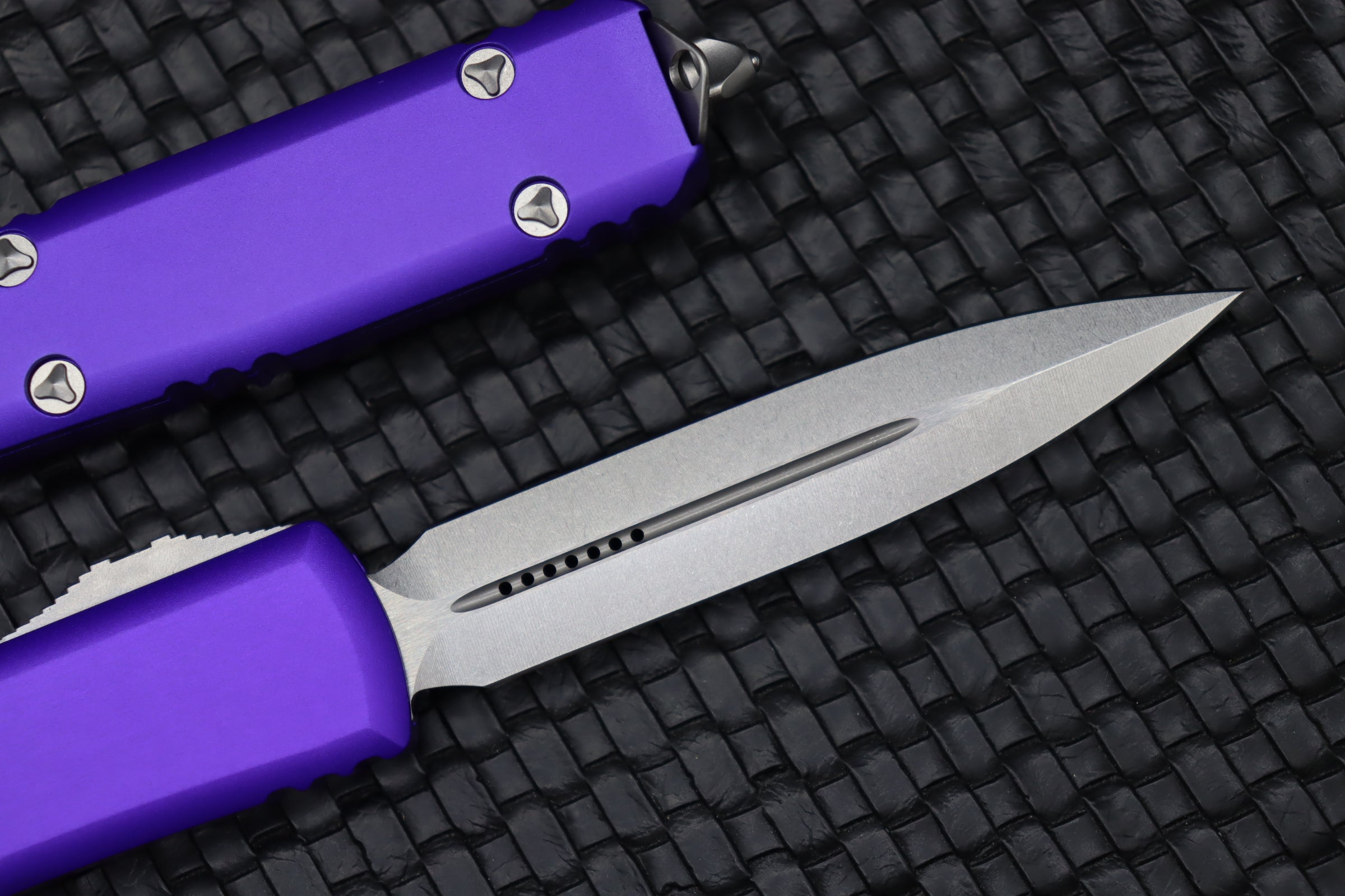 Microtech Ultratech D/E Double Edge Stonewash & Purple - Ultimate Tactical Knife