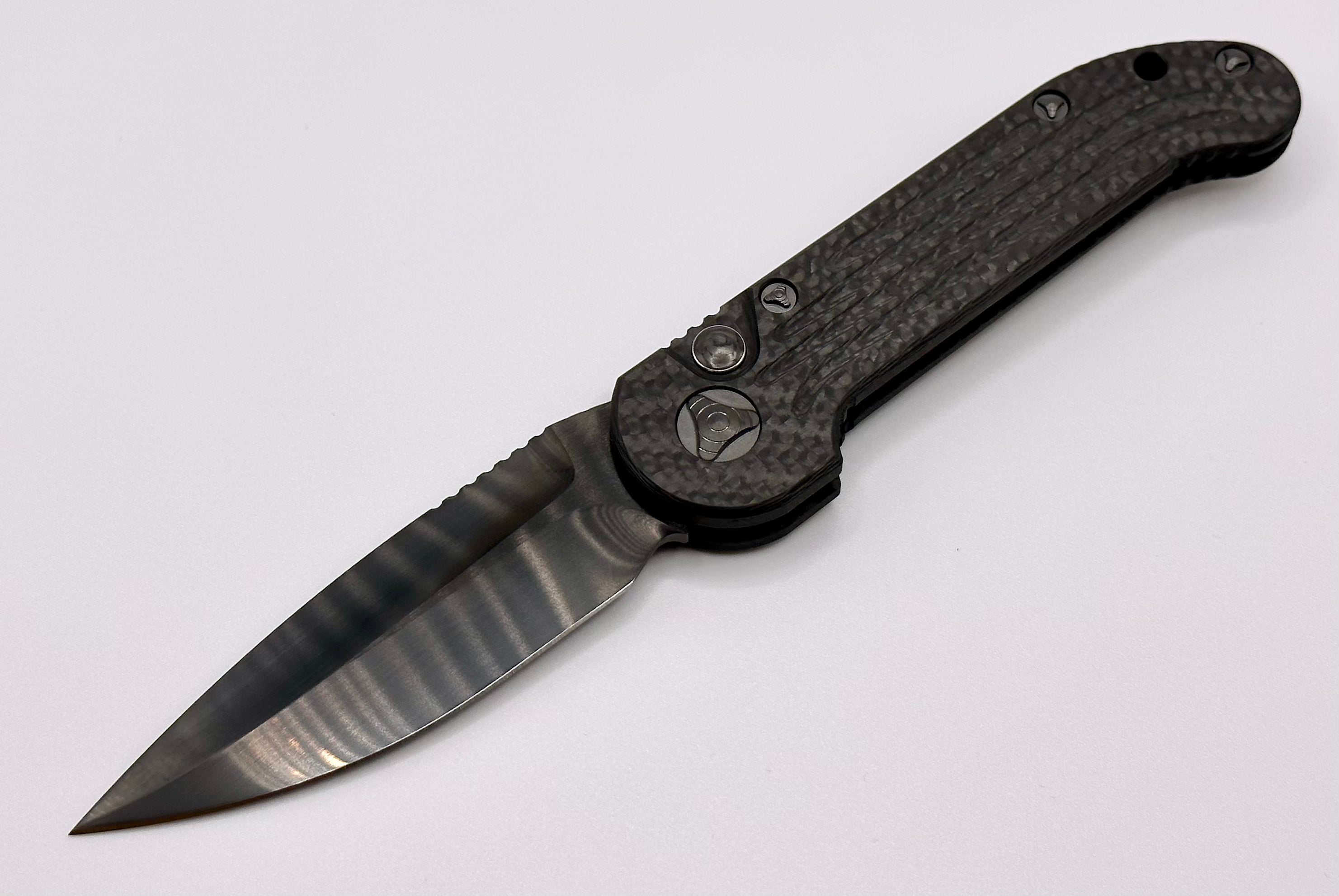 Marfione Custom Knives LUDT DLC Tactical Folding Knife - Carbon Fiber & DLC Ringed Hardware