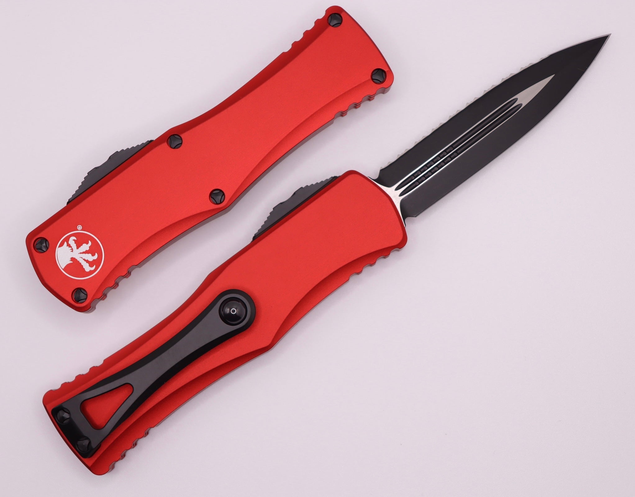 Microtech Hera Ultimate Tactical Knife - Double Edge Black Fully Serrated & Red