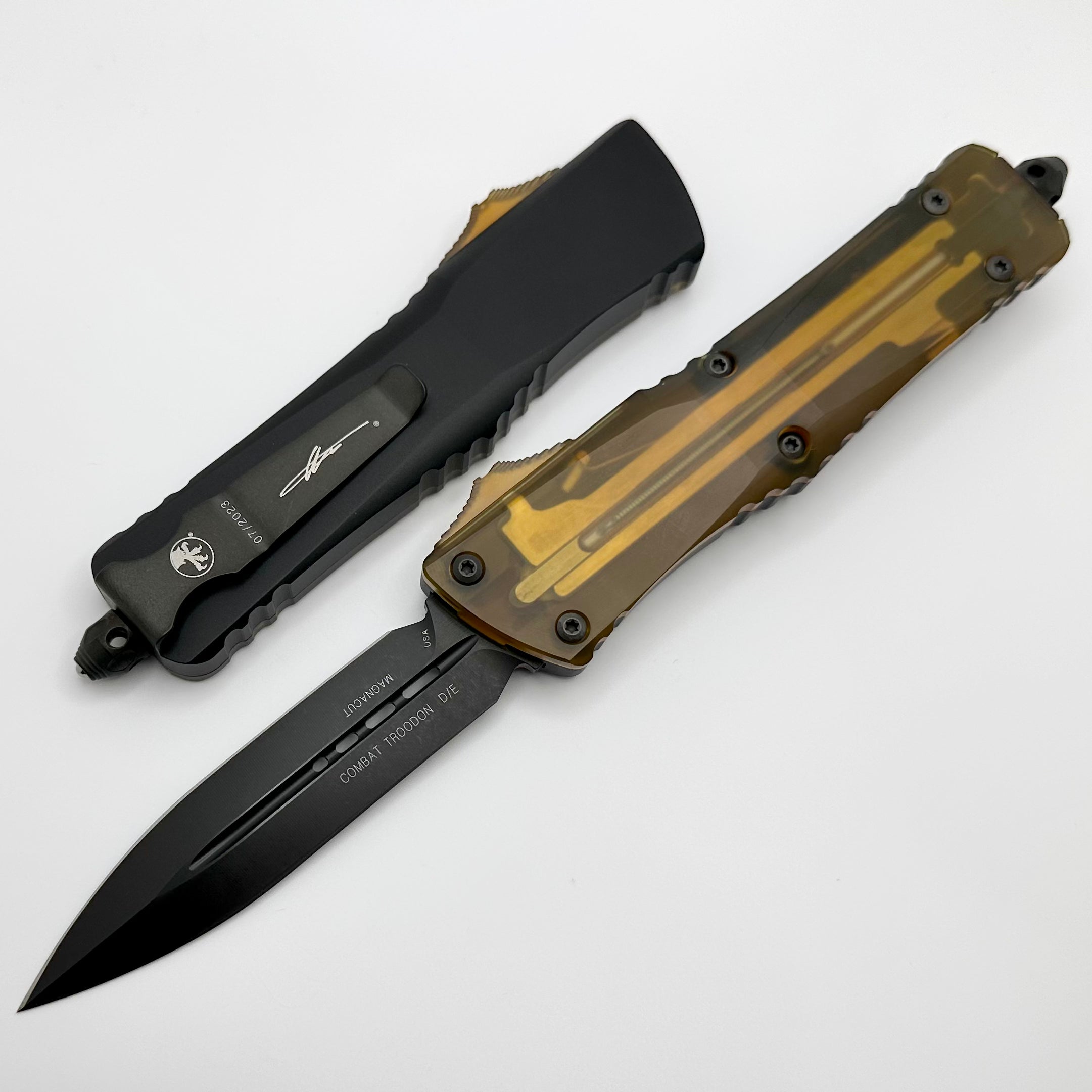 Premium Microtech Combat Troodon Ultem Tactical OTF Knife - Double Edge DLC Coated