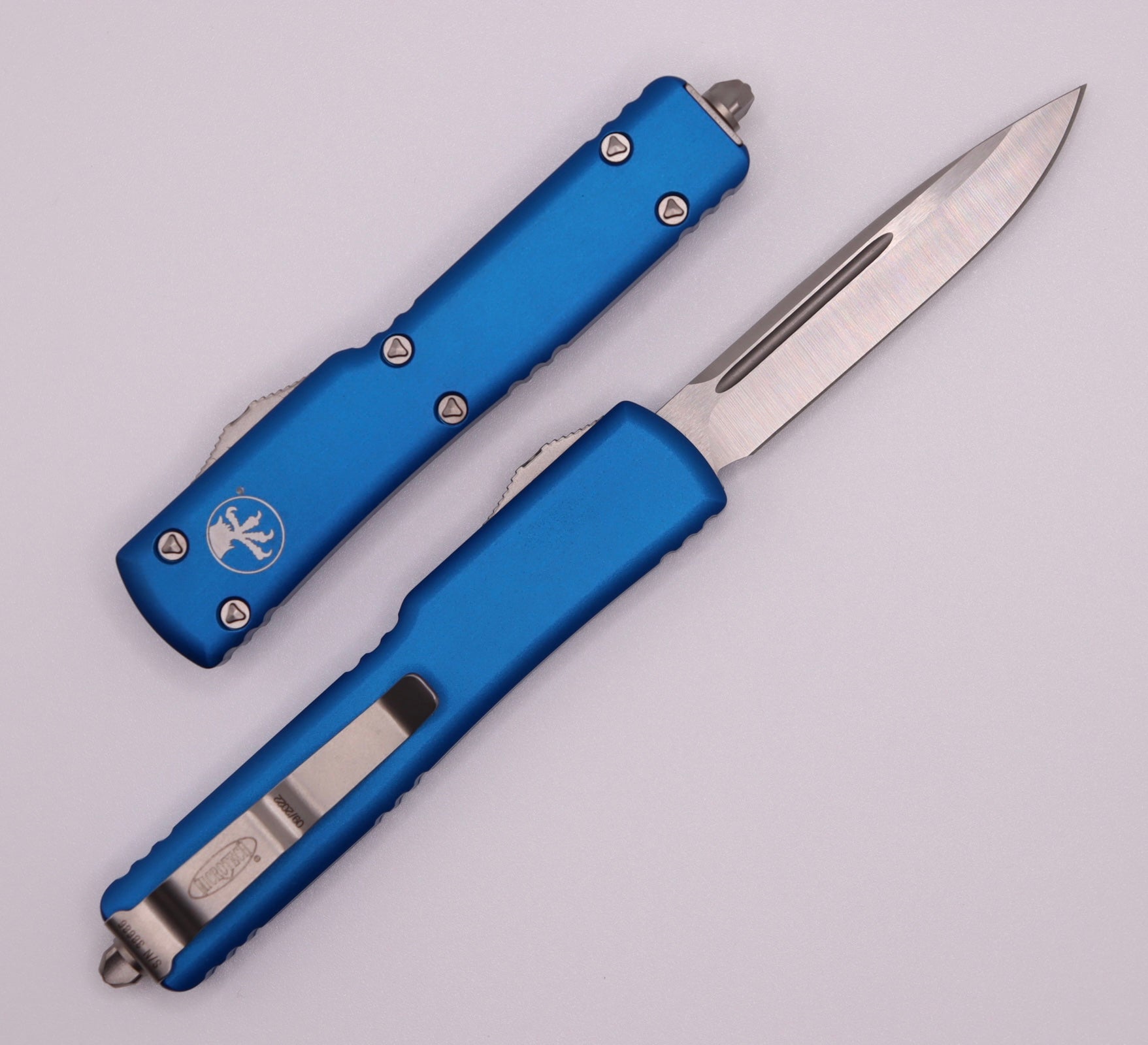 Microtech UTX-70 Compact Tactical Knife - Satin Finish & Blue Handle