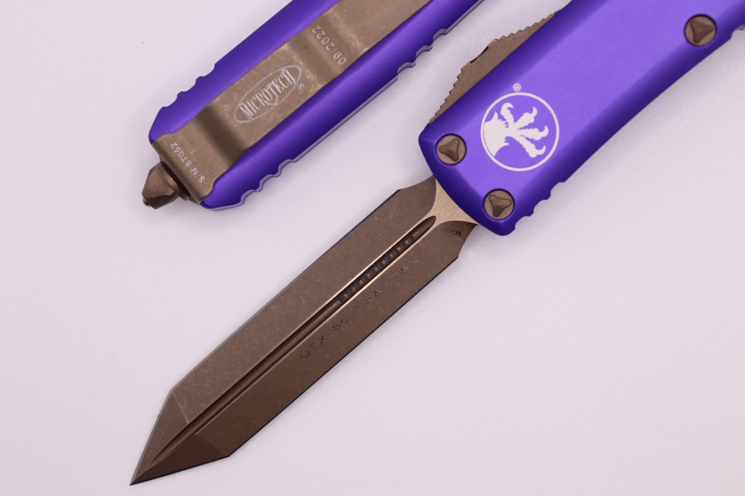 Microtech UTX-85 Spartan Apocalyptic Bronze & Purple EDC Knife