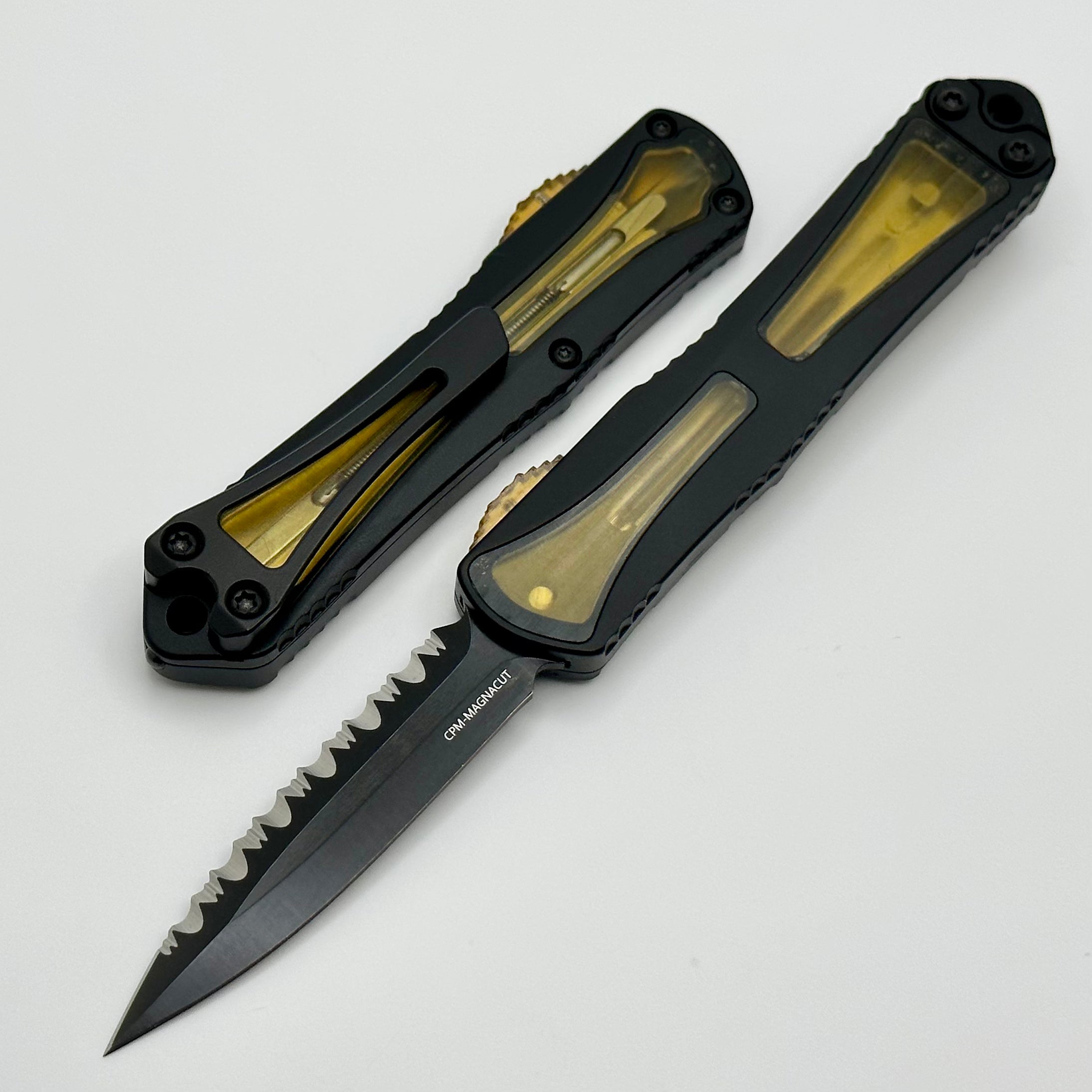 Heretic Knives Manticore S Ultimate Compact OTF Knife with DLC Magnacut Full Serrated Blade