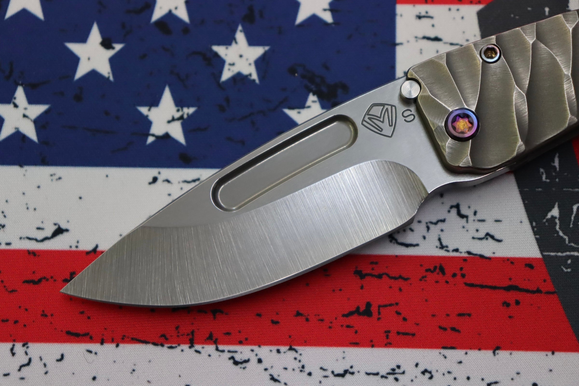 Medford Midi Marauder Tumbled S35VN Drop Point Knife - Premium Titanium Handles & Flamed Hardware