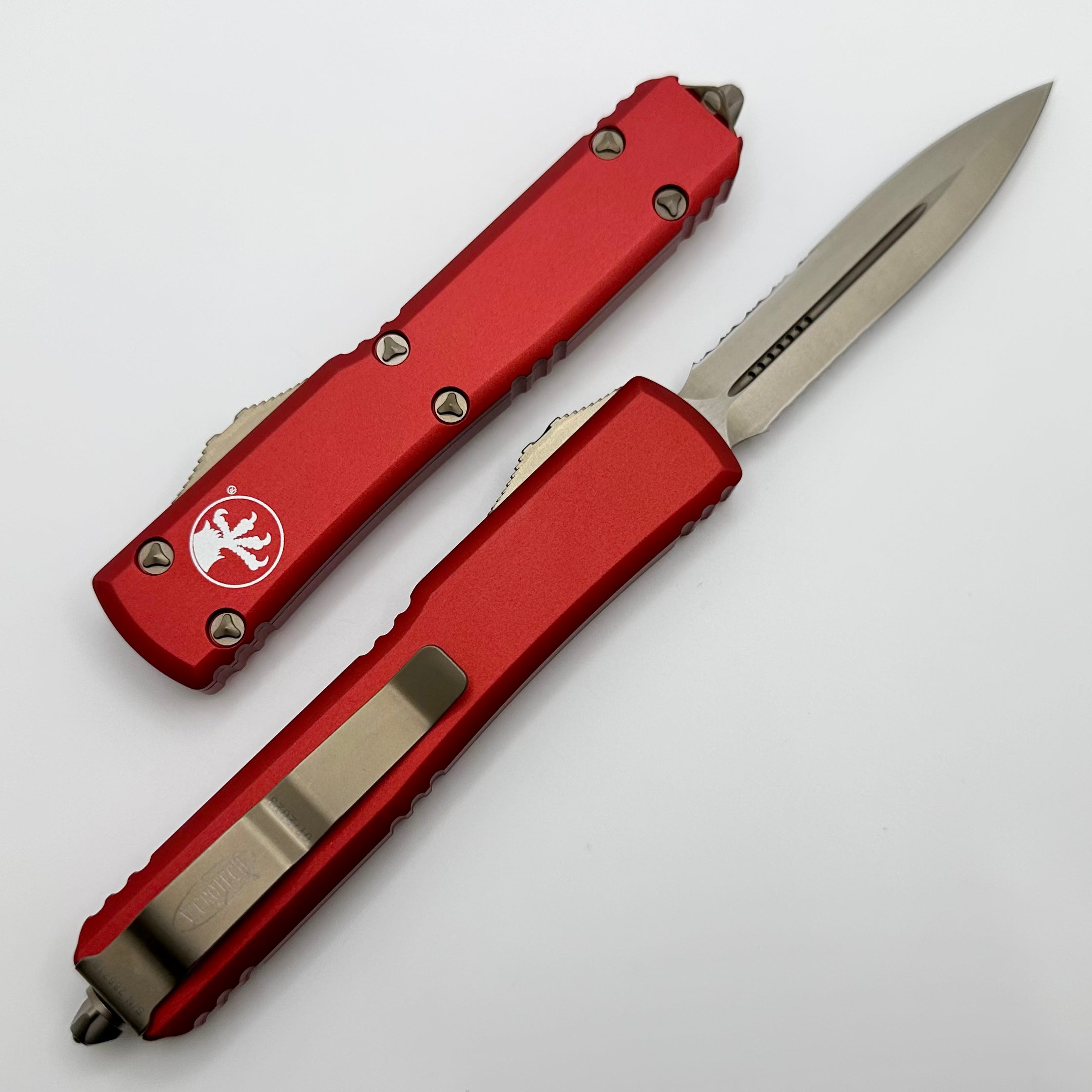 Microtech Ultratech Premium OTF Knife - Bronze & Red Double Edge Serrated