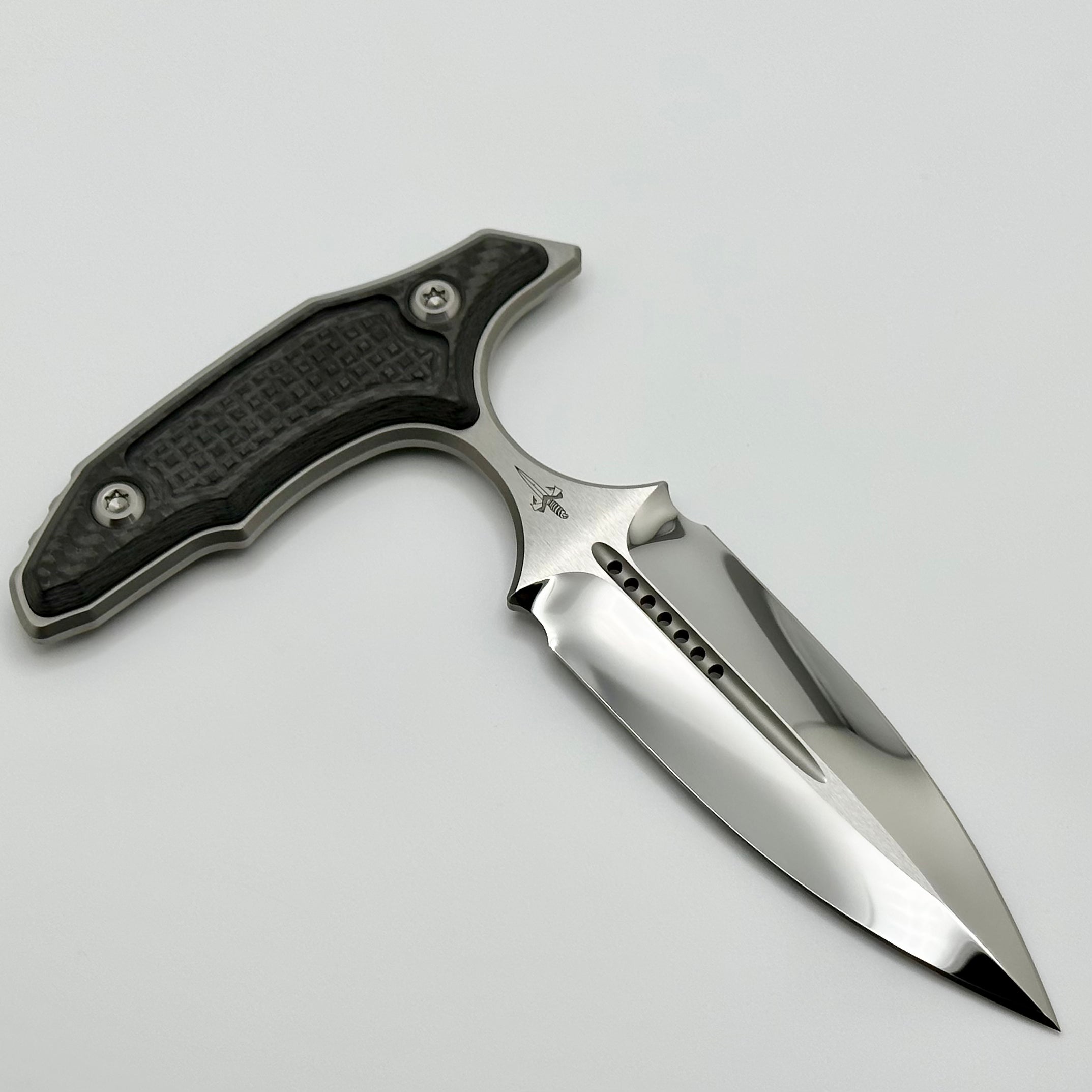 Premium Marfione Custom Hypnotic Mirror Polish Knife with Carbon Fiber Handle