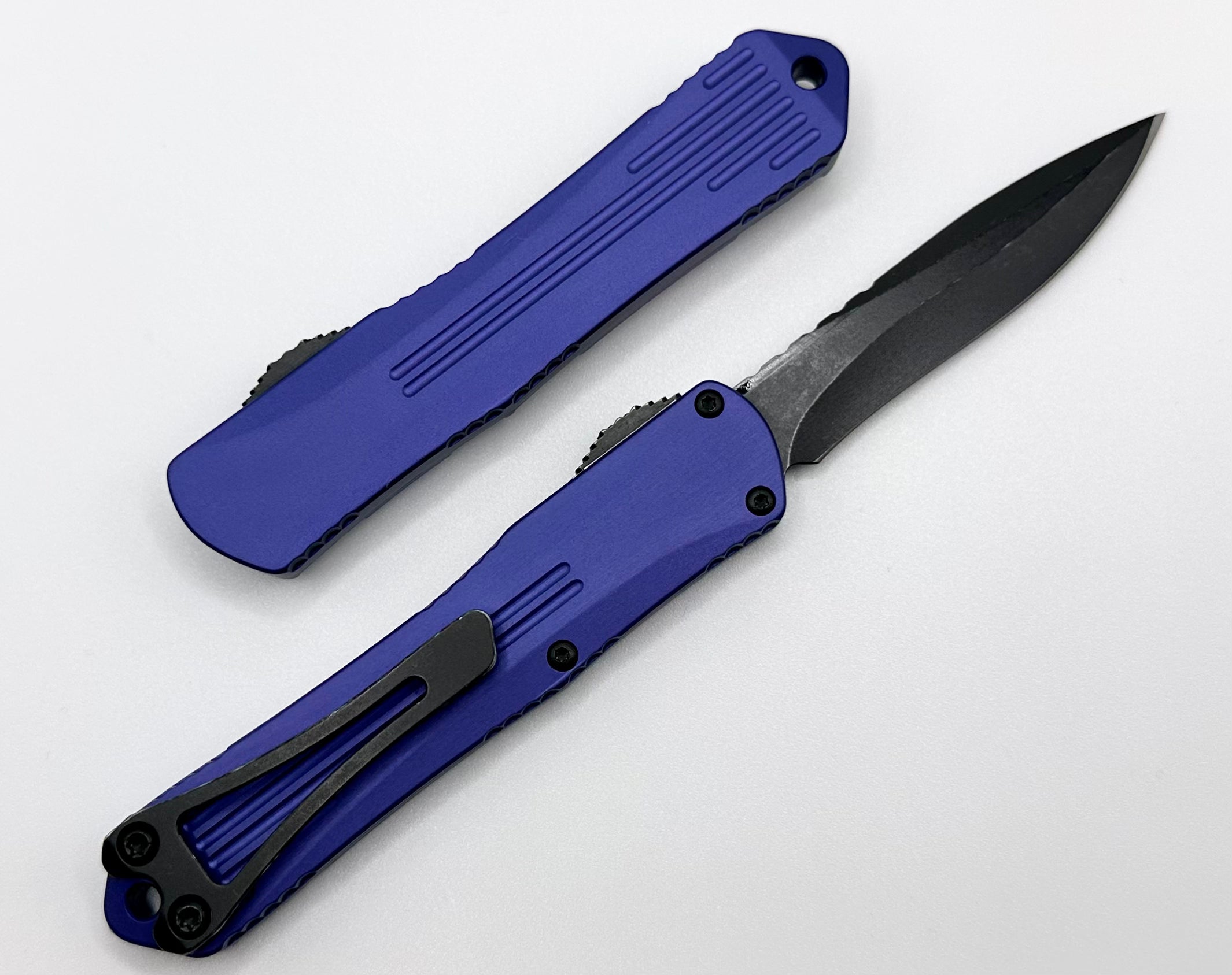 Heretic Knives Manticore S Premium OTF Knife - Battleworn Black Cerakote & Purple Accents